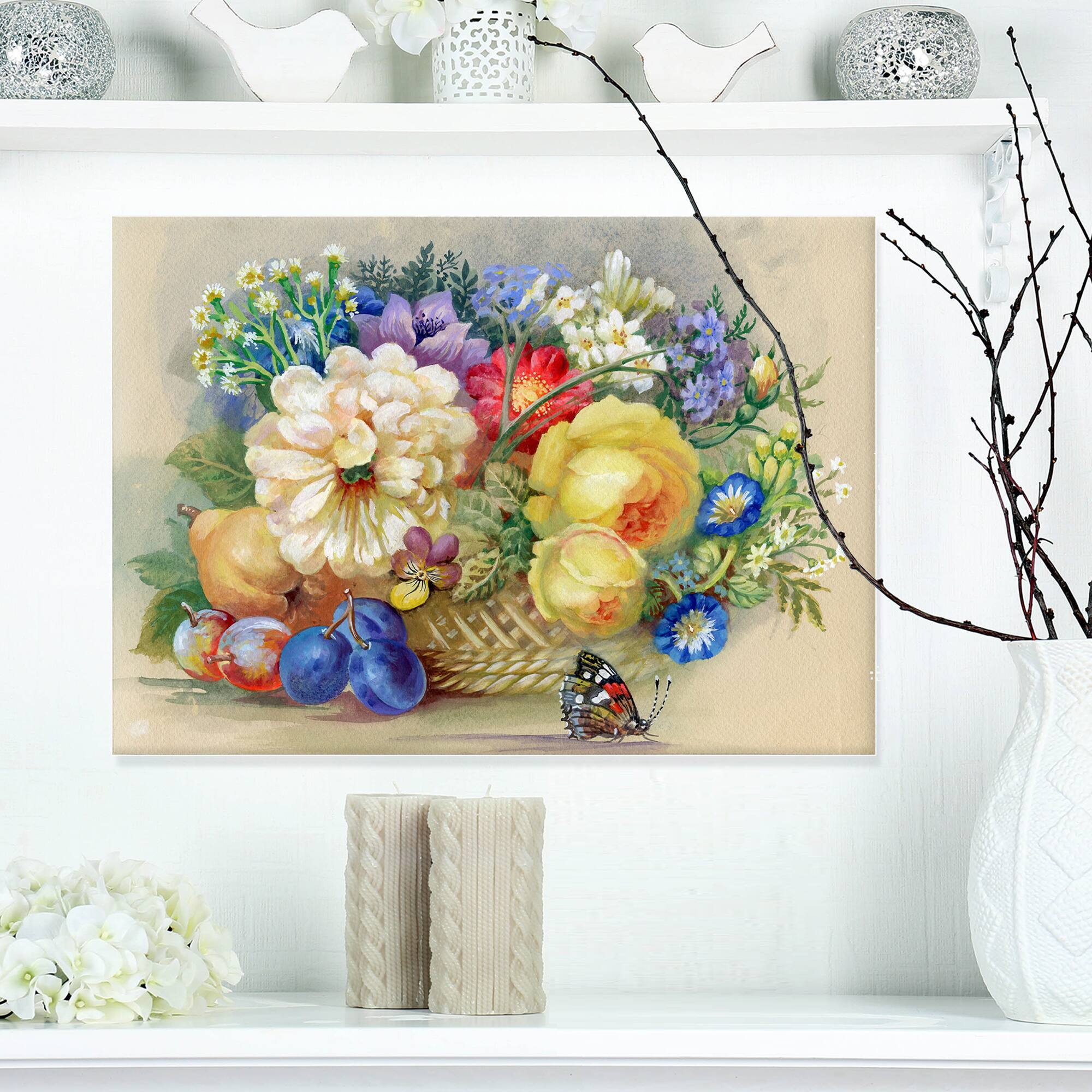 Designart - Bunch of Flowers and Fruits - Large Floral Wall Art Canvas