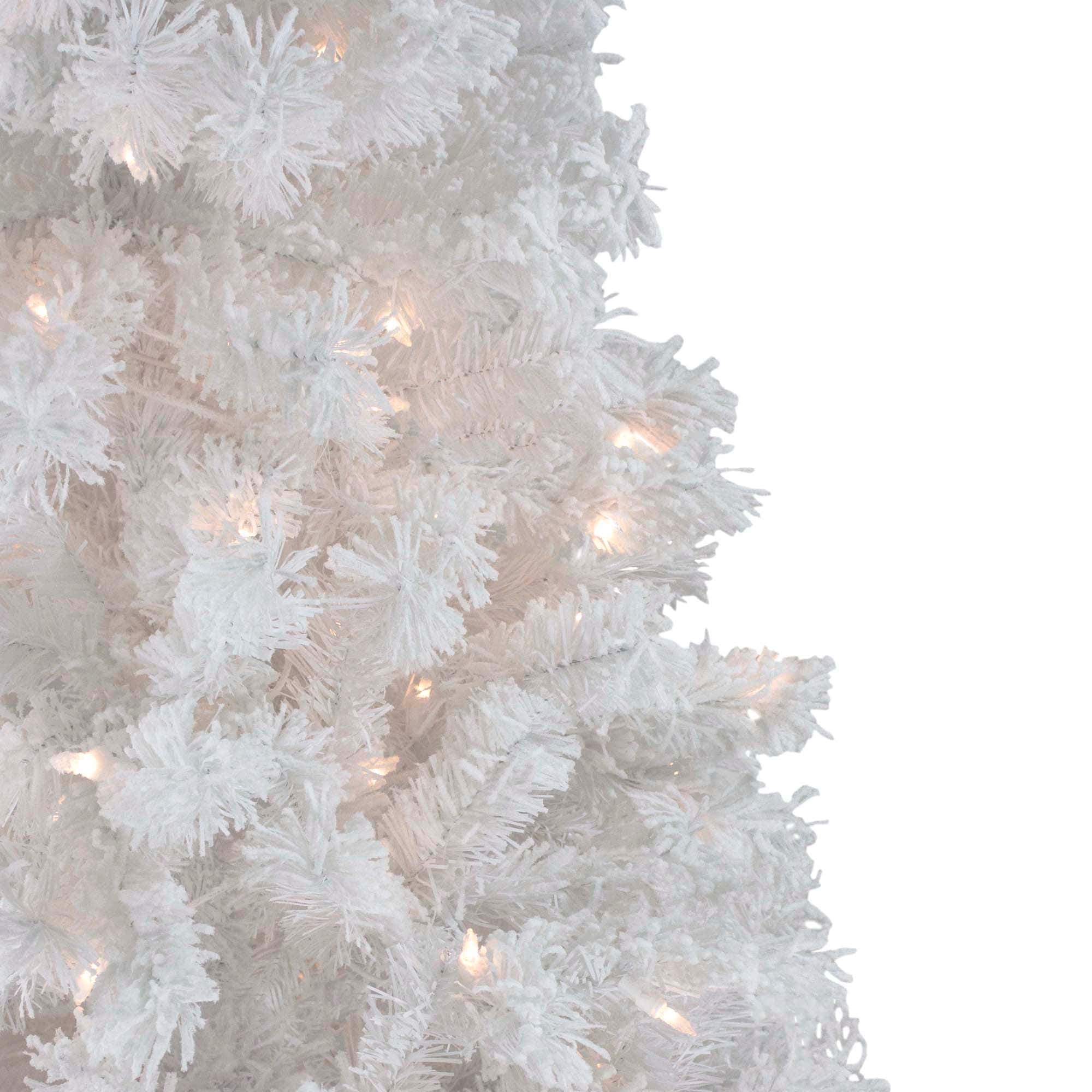 7.5ft. Pre-Lit Flocked White Spruce Artificial Christmas Tree, Clear Lights