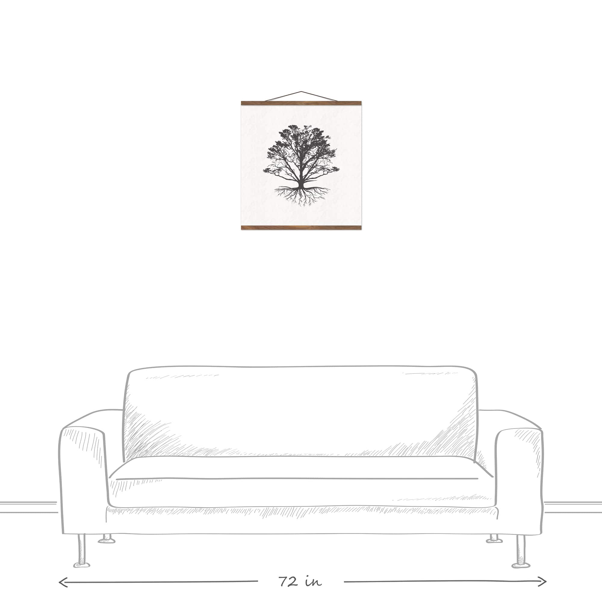 Silhouette Tree Roots Teak Hanging Canvas