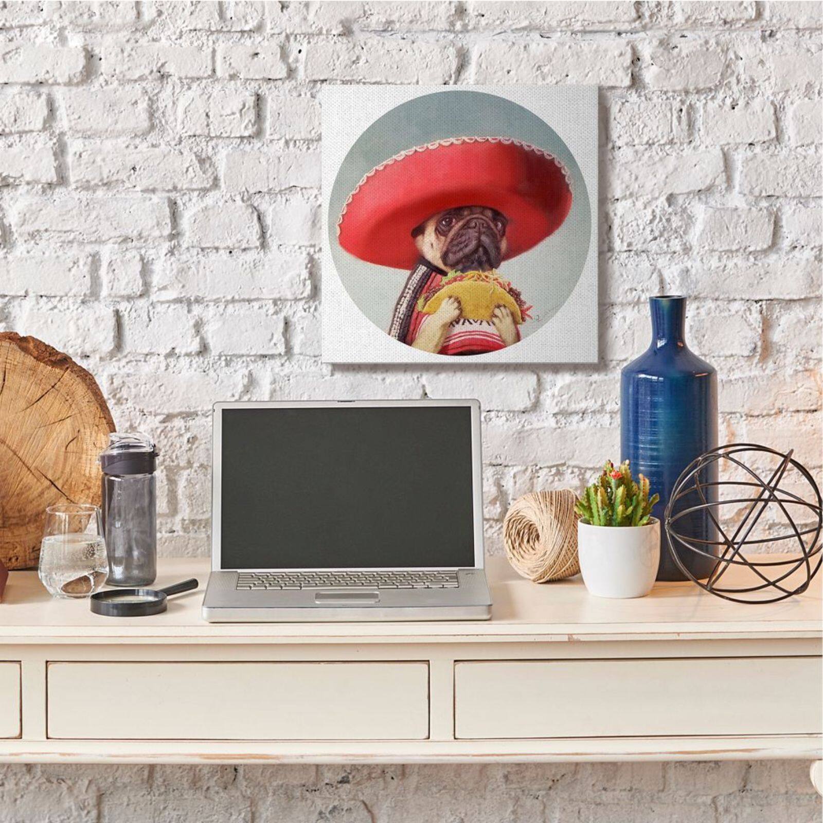 Stupell Industries Pug in Sombrero with Taco Wall Accent