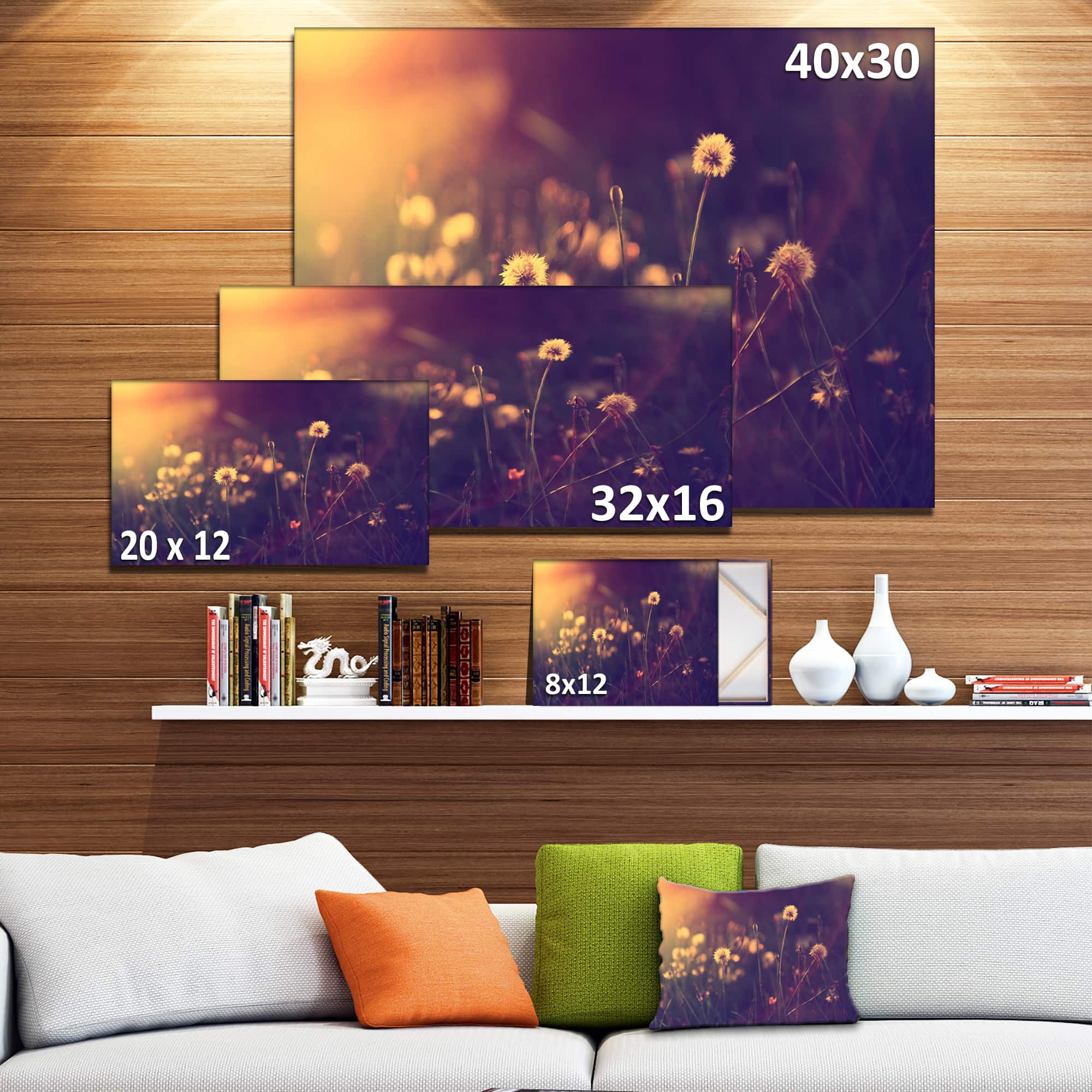 Designart - Vintage Dandelion Meadow Photo - Large Floral Canvas Art Print