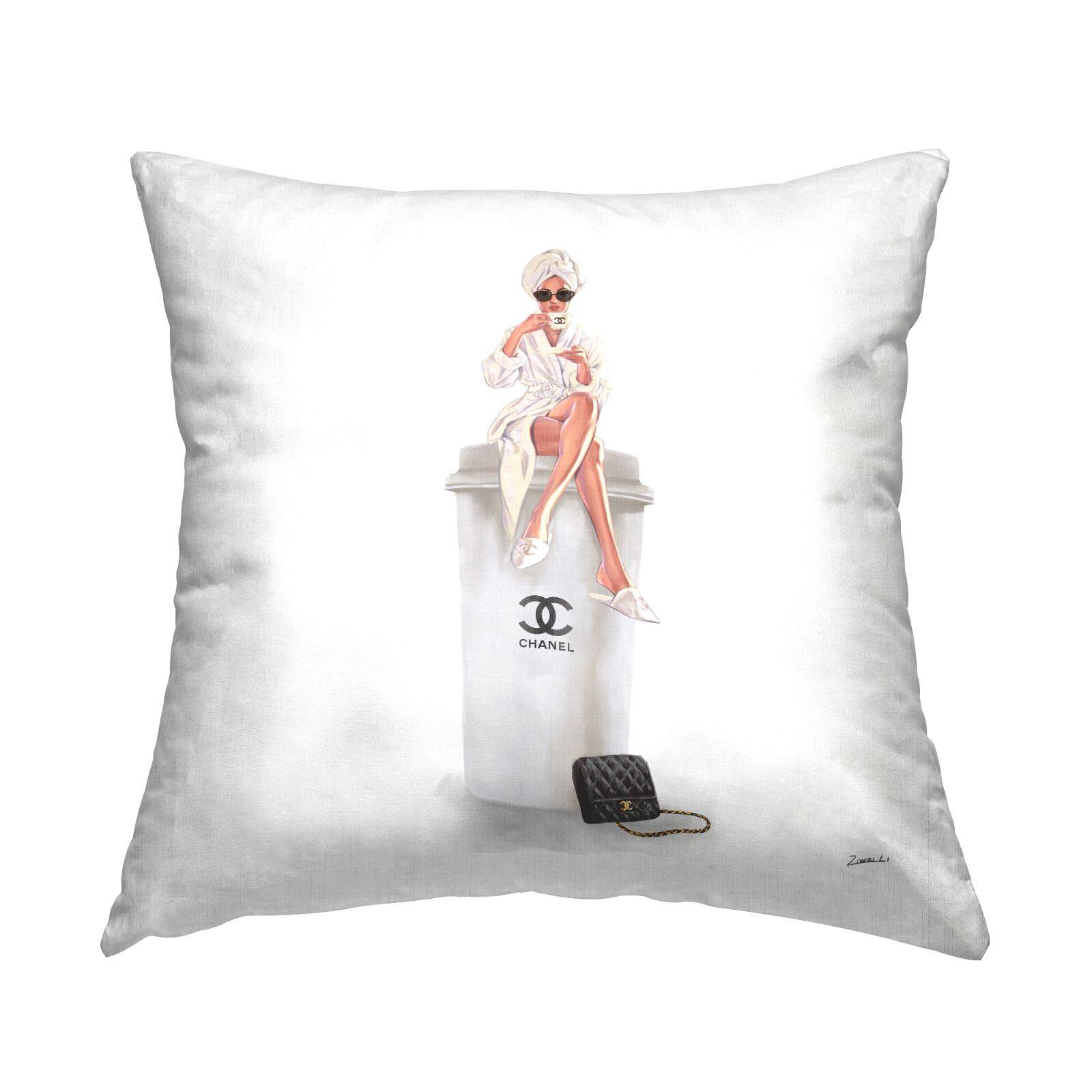 Stupell Industries Trendy Fashion Woman Sipping Morning Coffee Throw Pillow, 18" x 18"