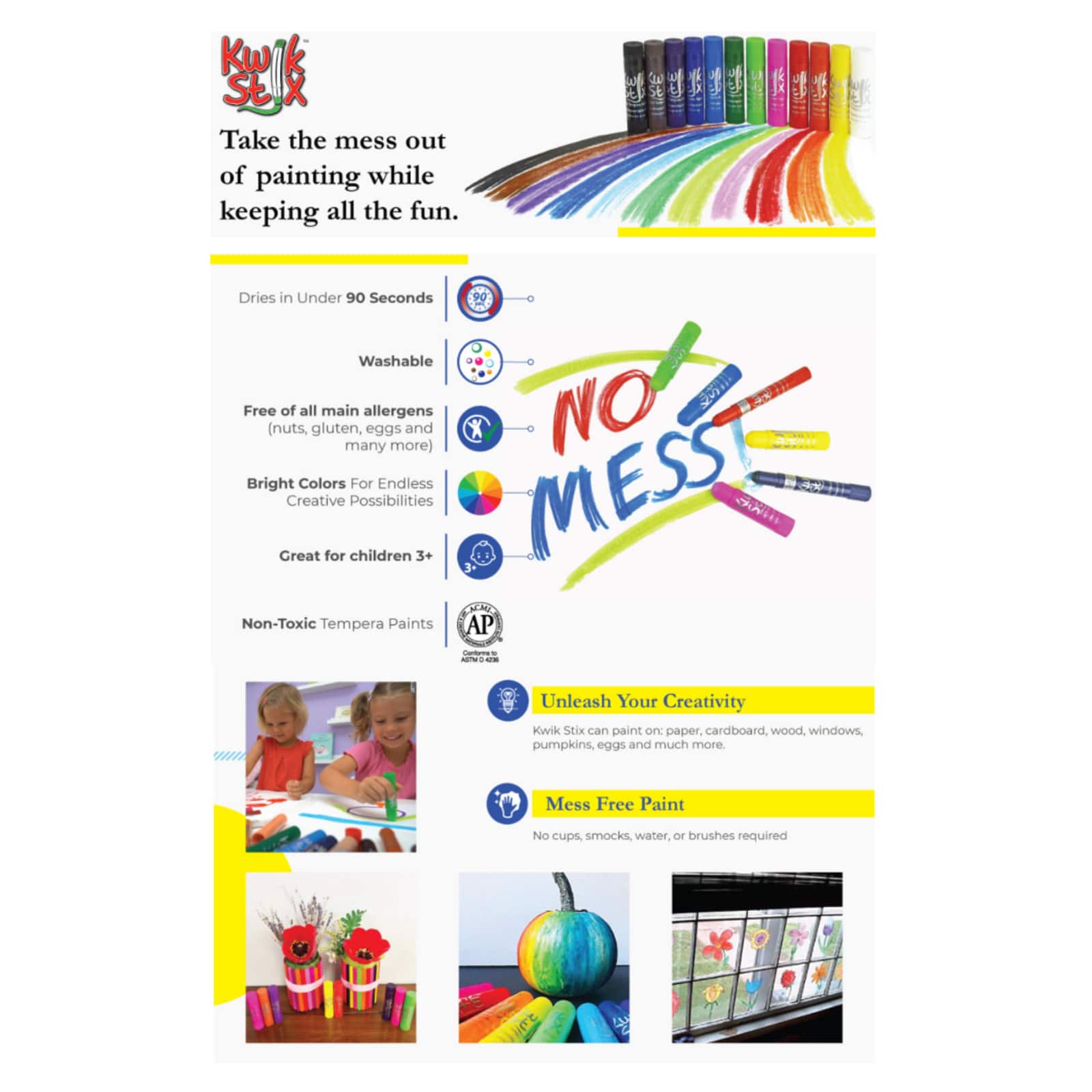 Kwik Stix™ 72 Metalix Colors Tempera Paint Sticks Classpack