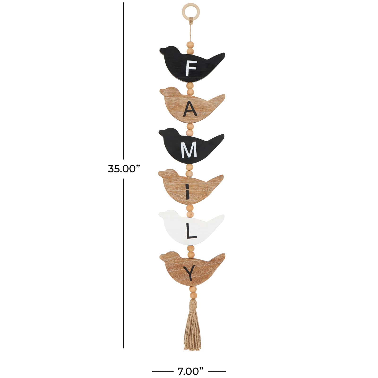 Brown Wood Bird Handmade Family Sign Wall Décor with Tassel and Bead Accents
