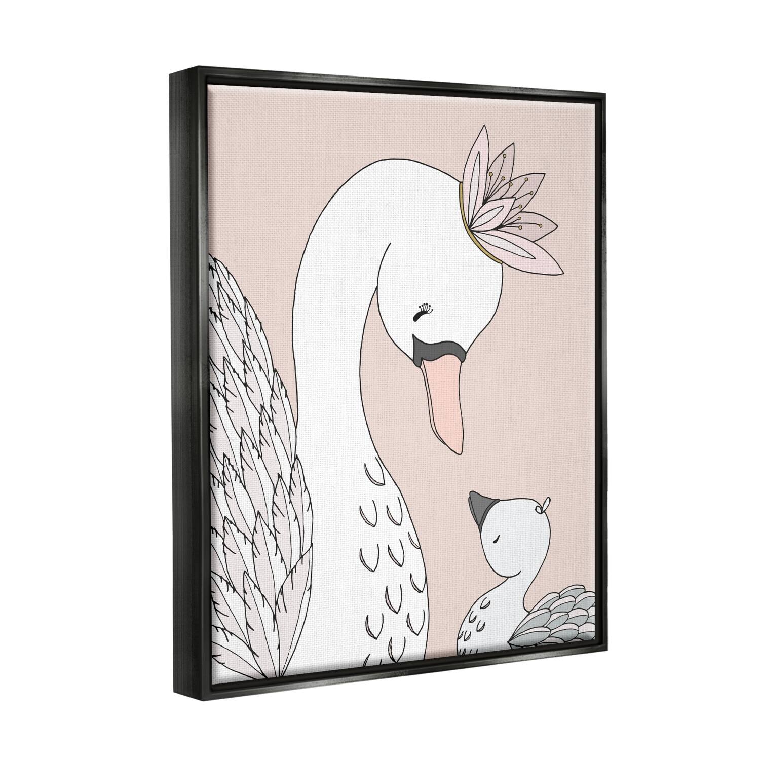 Stupell Industries Mother & Baby Swan Flower Crowns Princess Animals Floater Framed Art