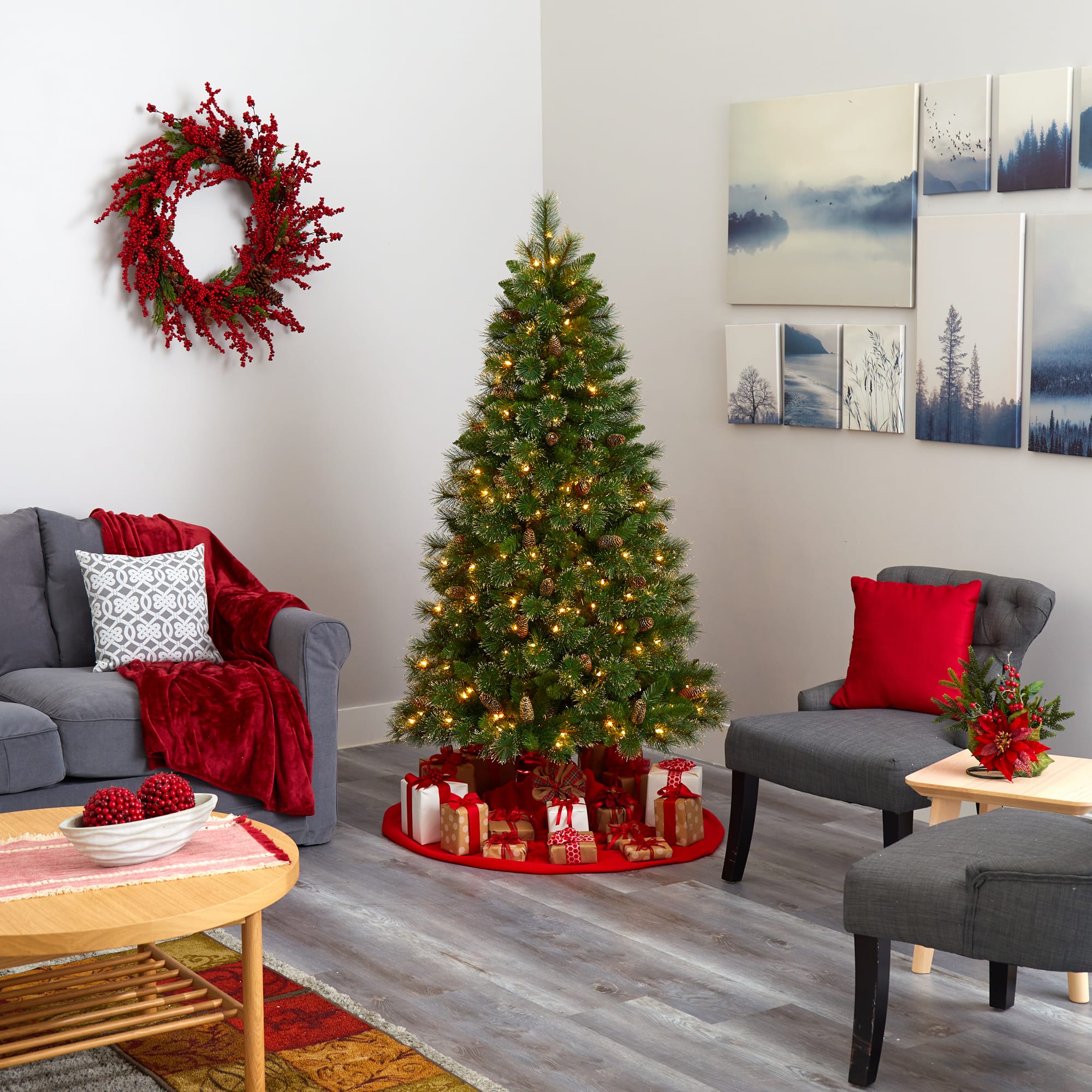 6ft. Pre-Lit Golden Tip Washington Pine Artificial Christmas Tree, Clear LED Lights