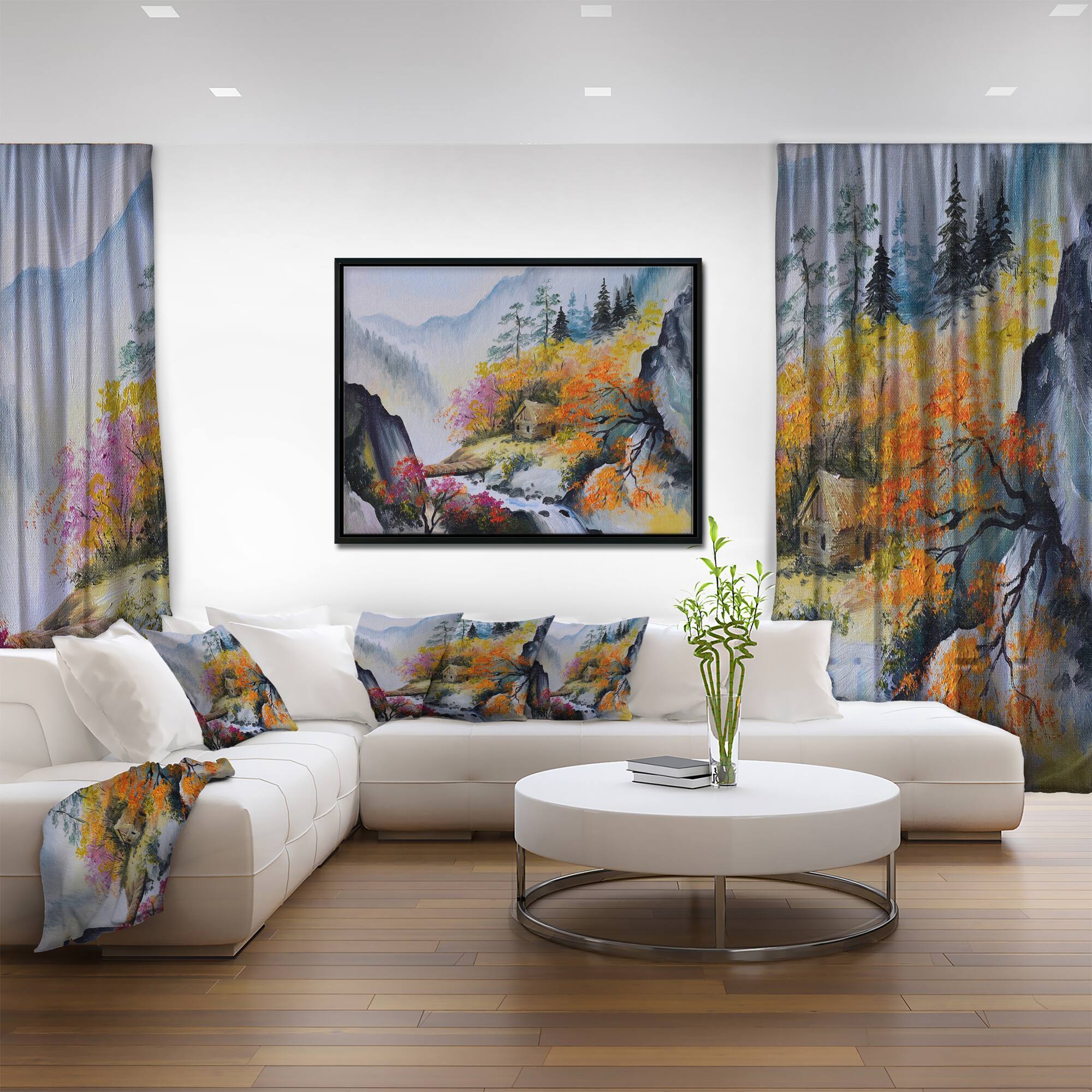Designart - House in the Mountains - Landscape Art Print Canvas in Black Frame