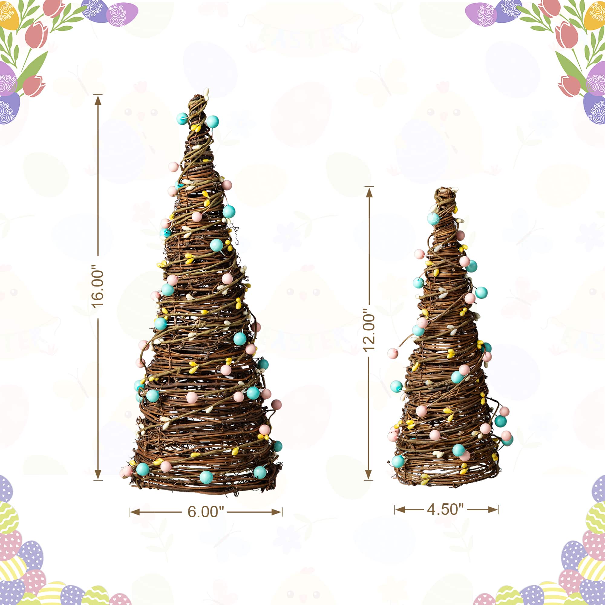 Glitzhome® Easter Rattan & Berries Table Tree Set