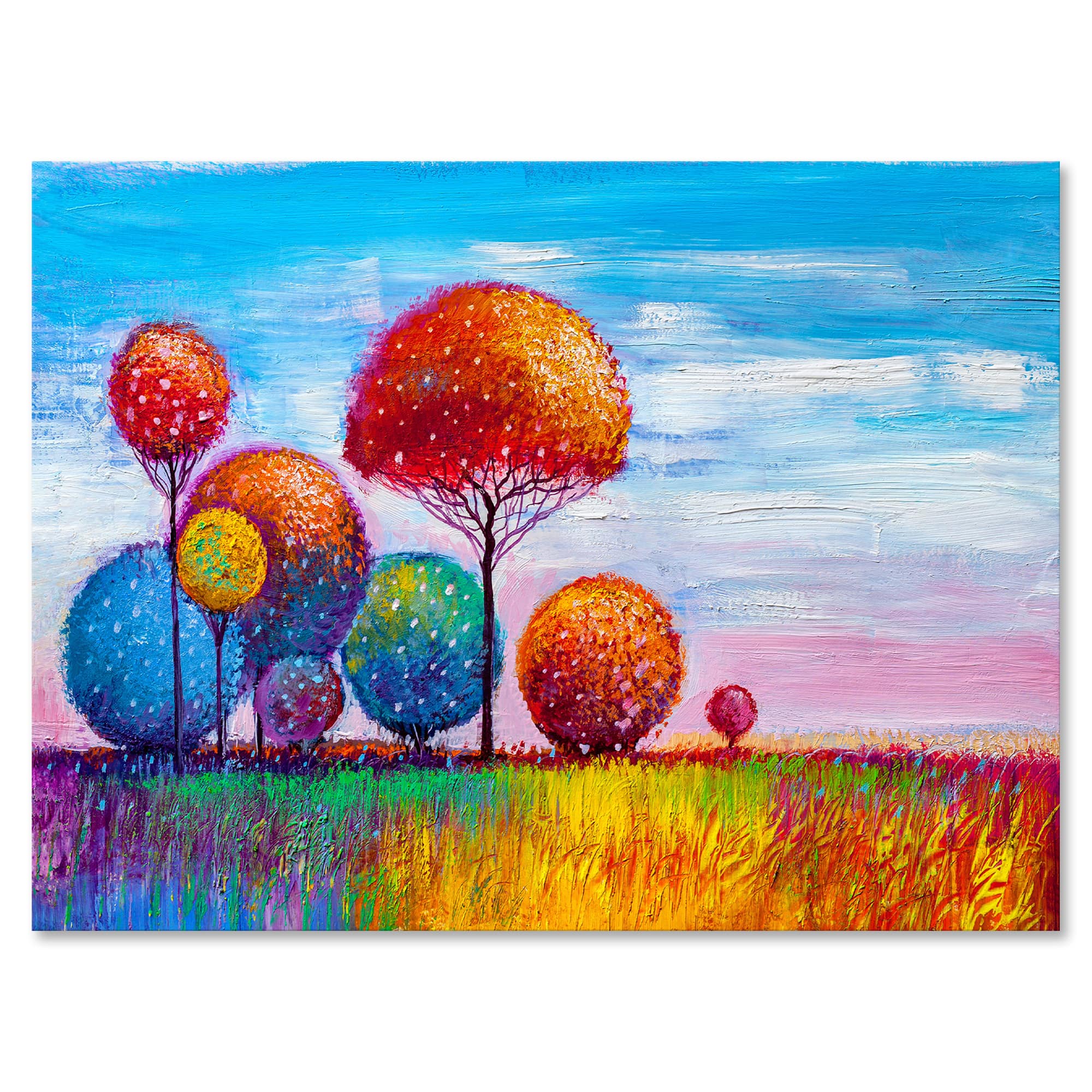 Designart - Colourful Ornamental Trees IX - Modern Canvas Wall Art Print