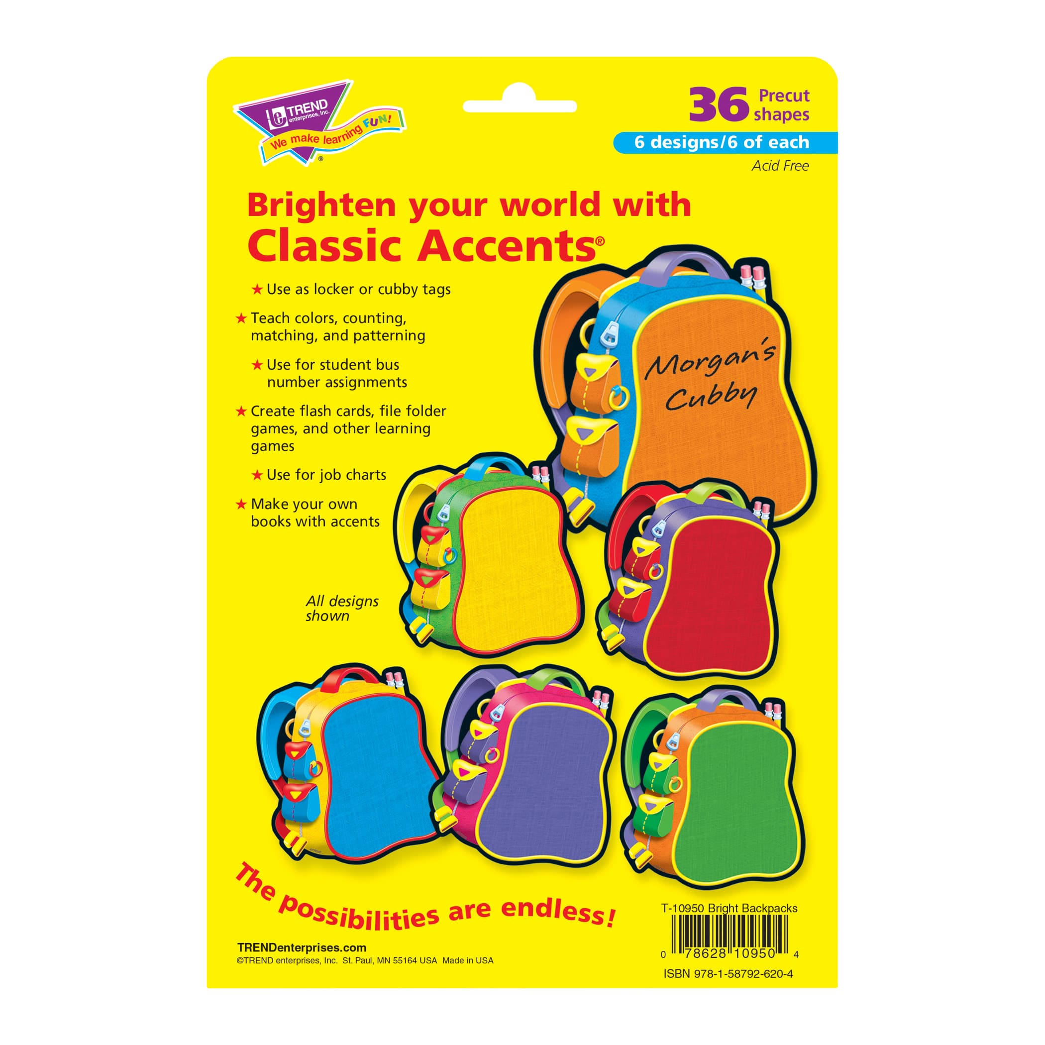 Trend; Trend Classic Accents® Bright Backpacks Variety Pack, 3 Packs of 36; Category:Bulletin Board Accents; Image:5