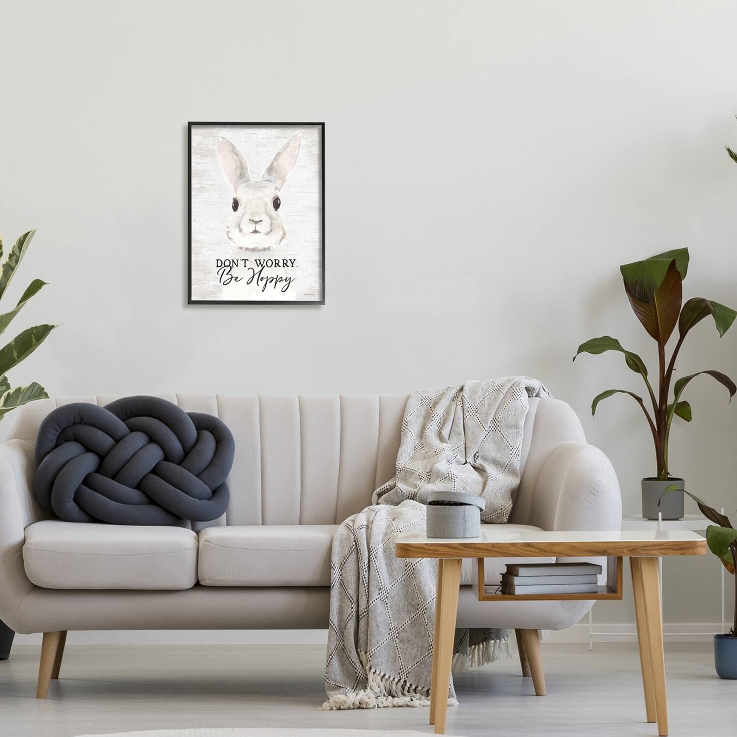 Stupell Industries Don't Worry Be Hoppy Easter Bunny Rabbit Pun Framed Giclee Art