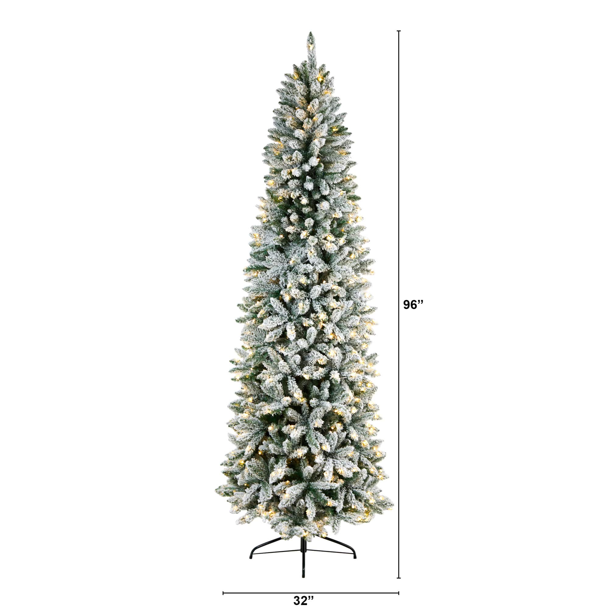 8ft. Pre-Lit Slim Flocked Montreal Fir Artificial Christmas Tree, White LED Lights