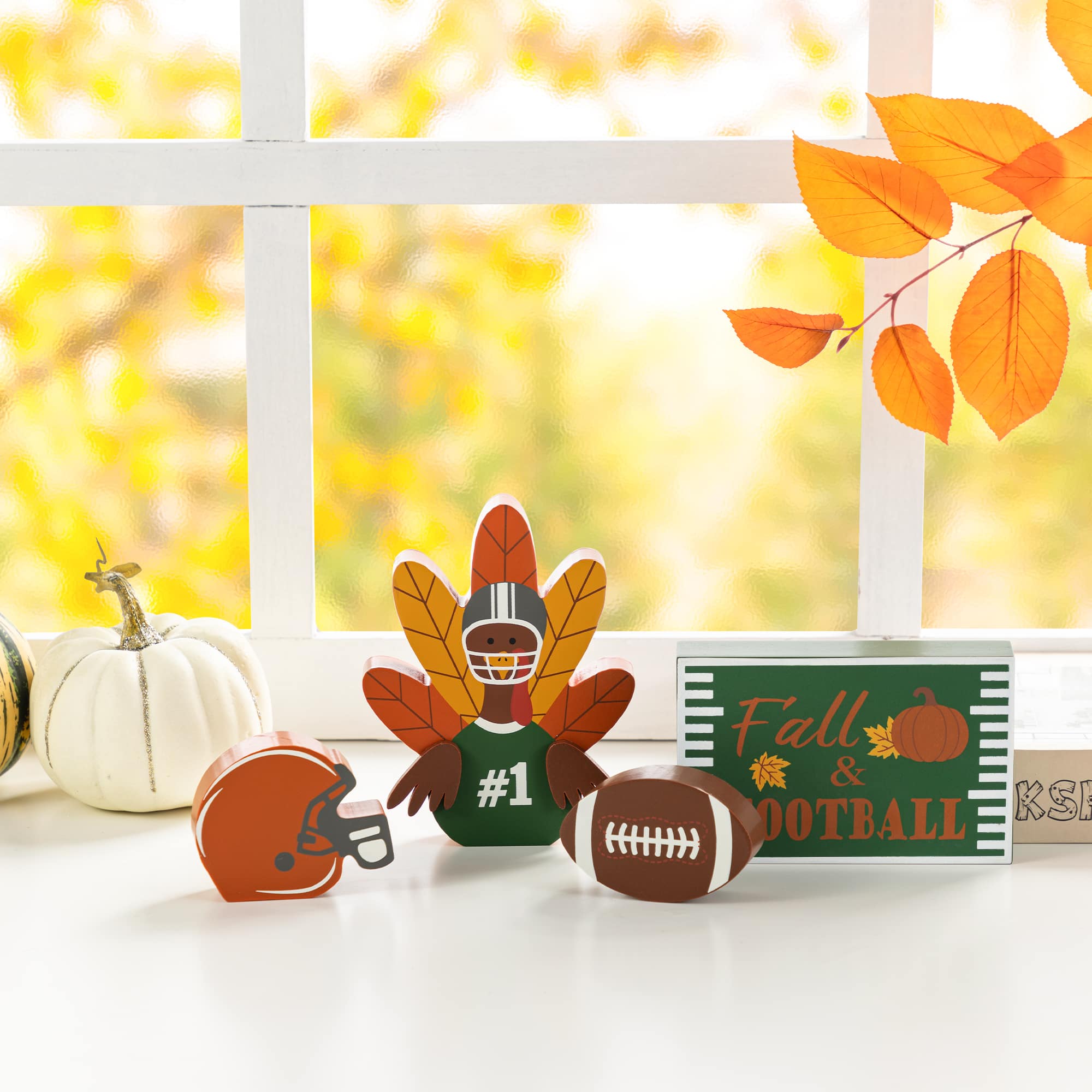 Glitzhome® 5.75"H Thanksgiving Wooden Turkey Table Decor Set