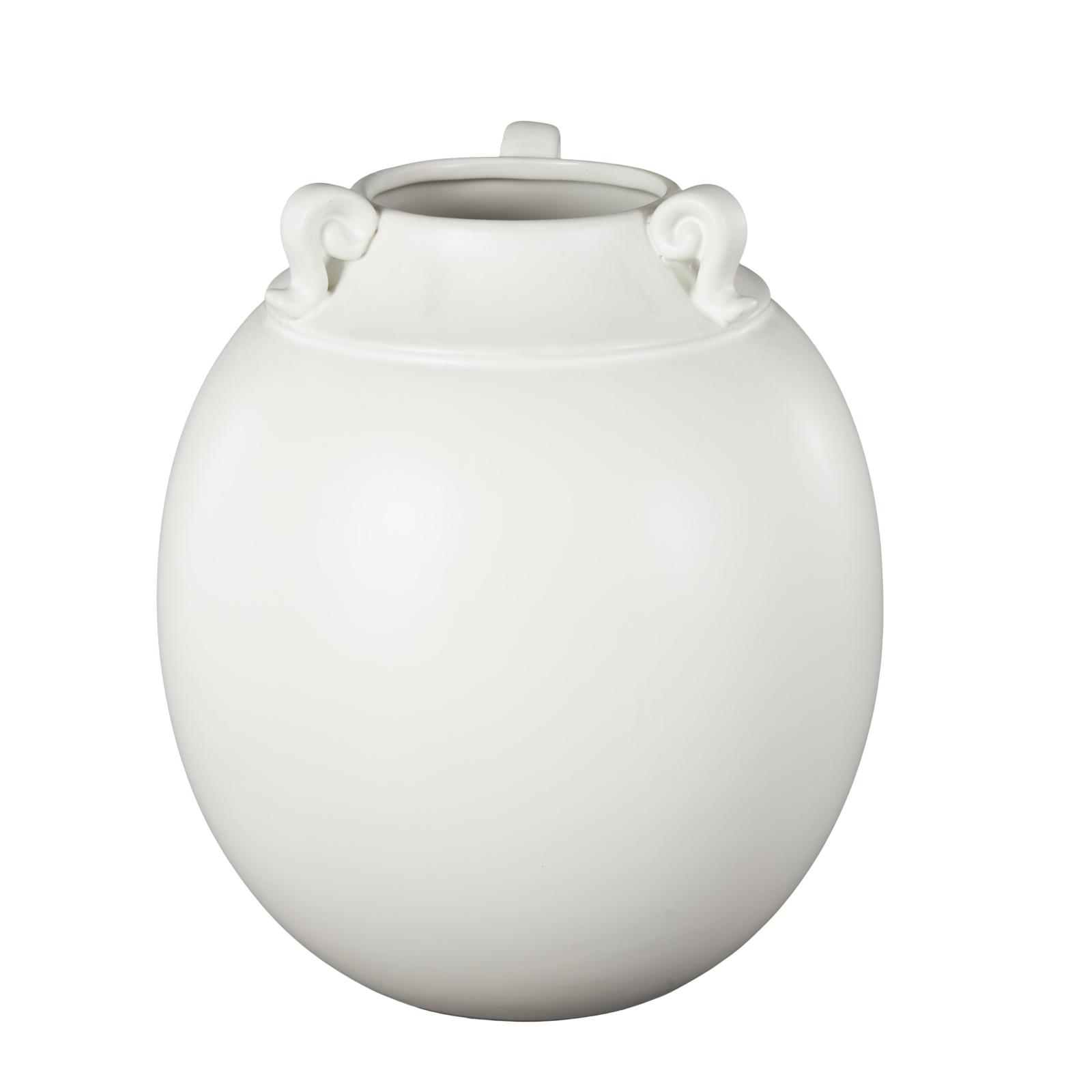 11" White Ceramic Minimalistic Vase with Scroll Handles