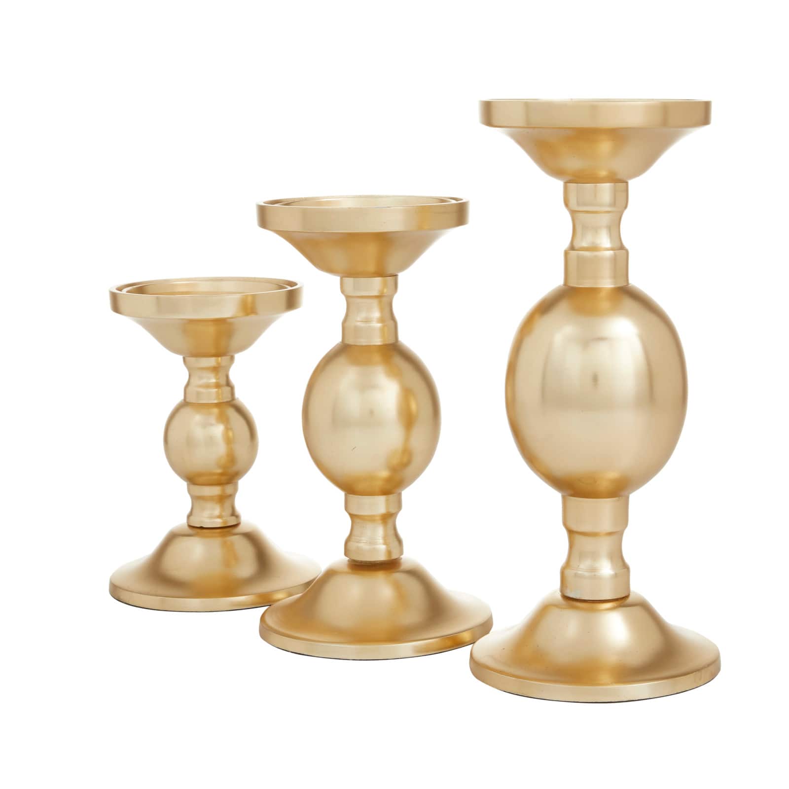 Set of 3 Gold Aluminum Transitional Candle Holders, 10" x 4" x 4"