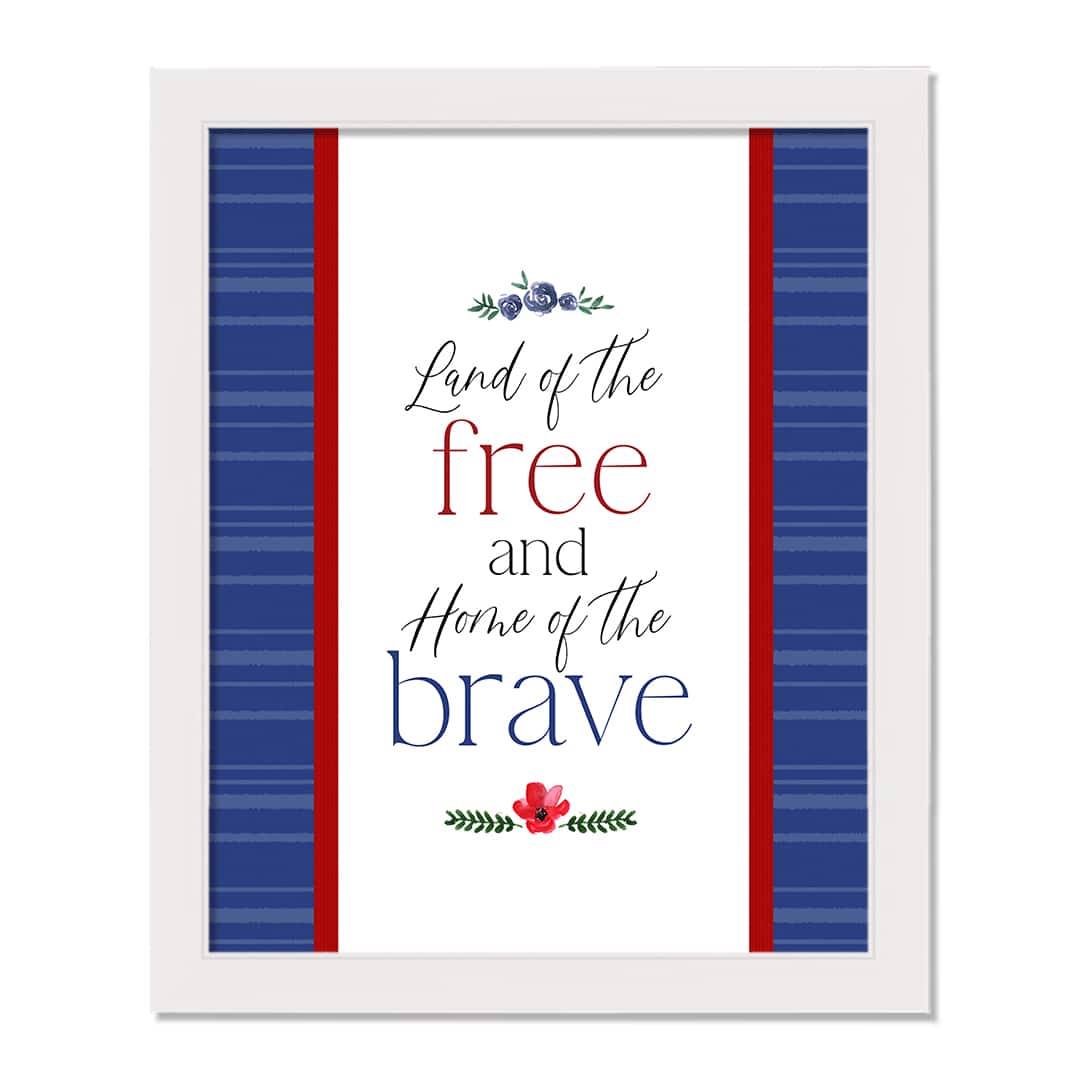 Land of the Free Home of the Brave White Framed Print Under Plexiglass
