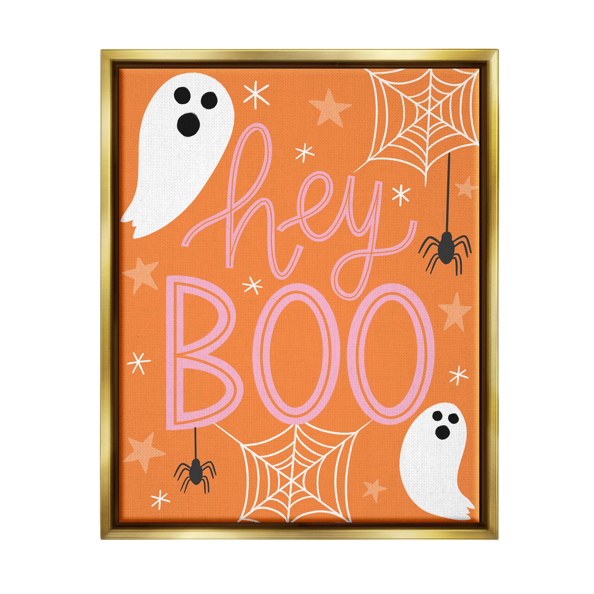 Stupell Industries Hey Boo Orange Halloween Ghosts Framed Floater Canvas Wall Art