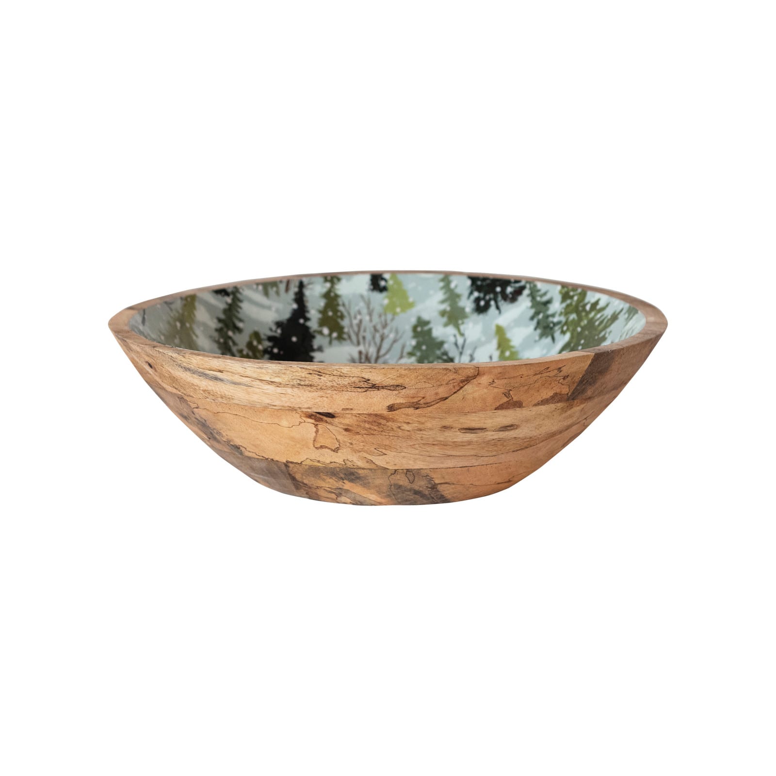 Hello Honey® 13" Multicolor Enameled Mango Wood Bowl with Trees Pattern