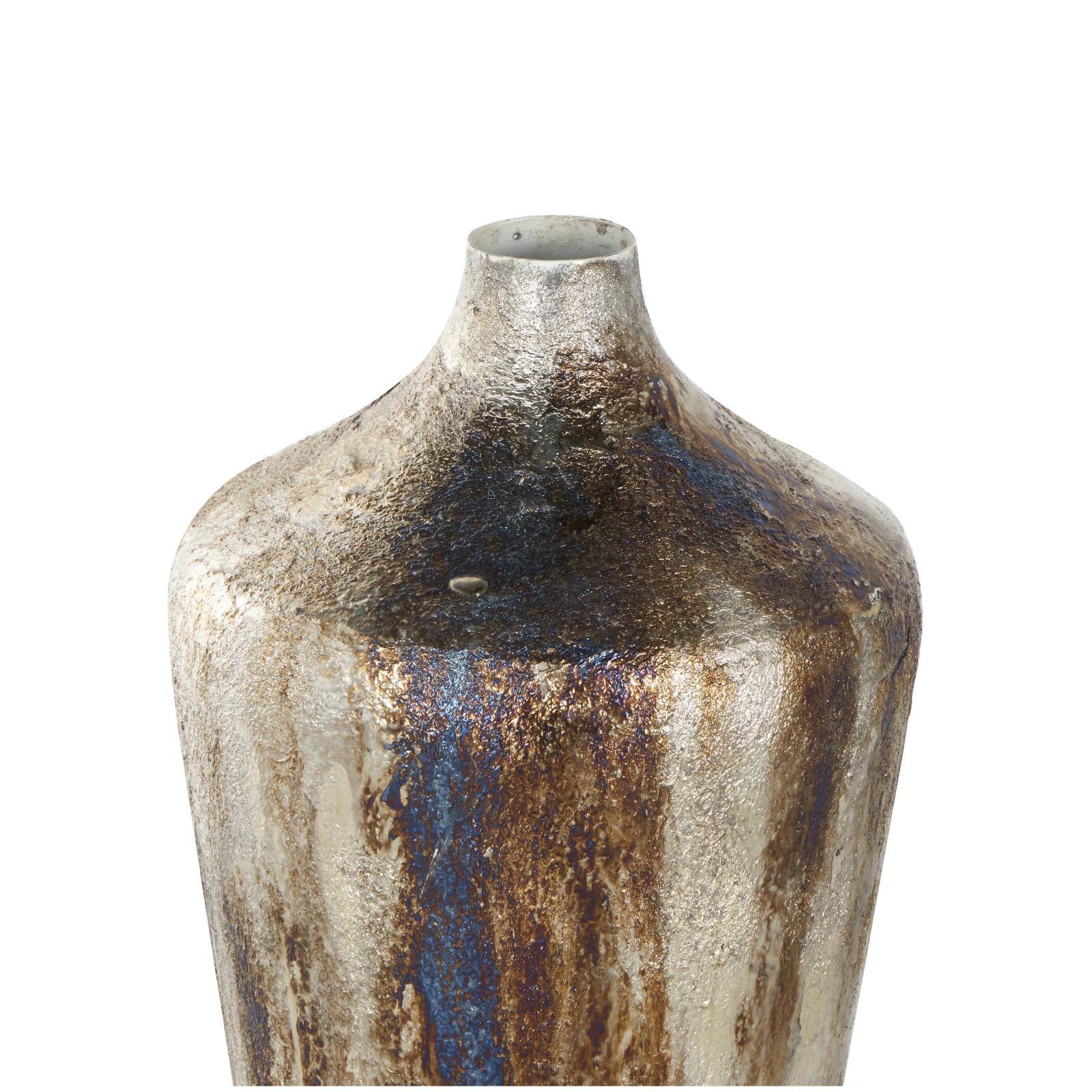 Bronze & Cream Foiled Metal Vase with Blue Accents