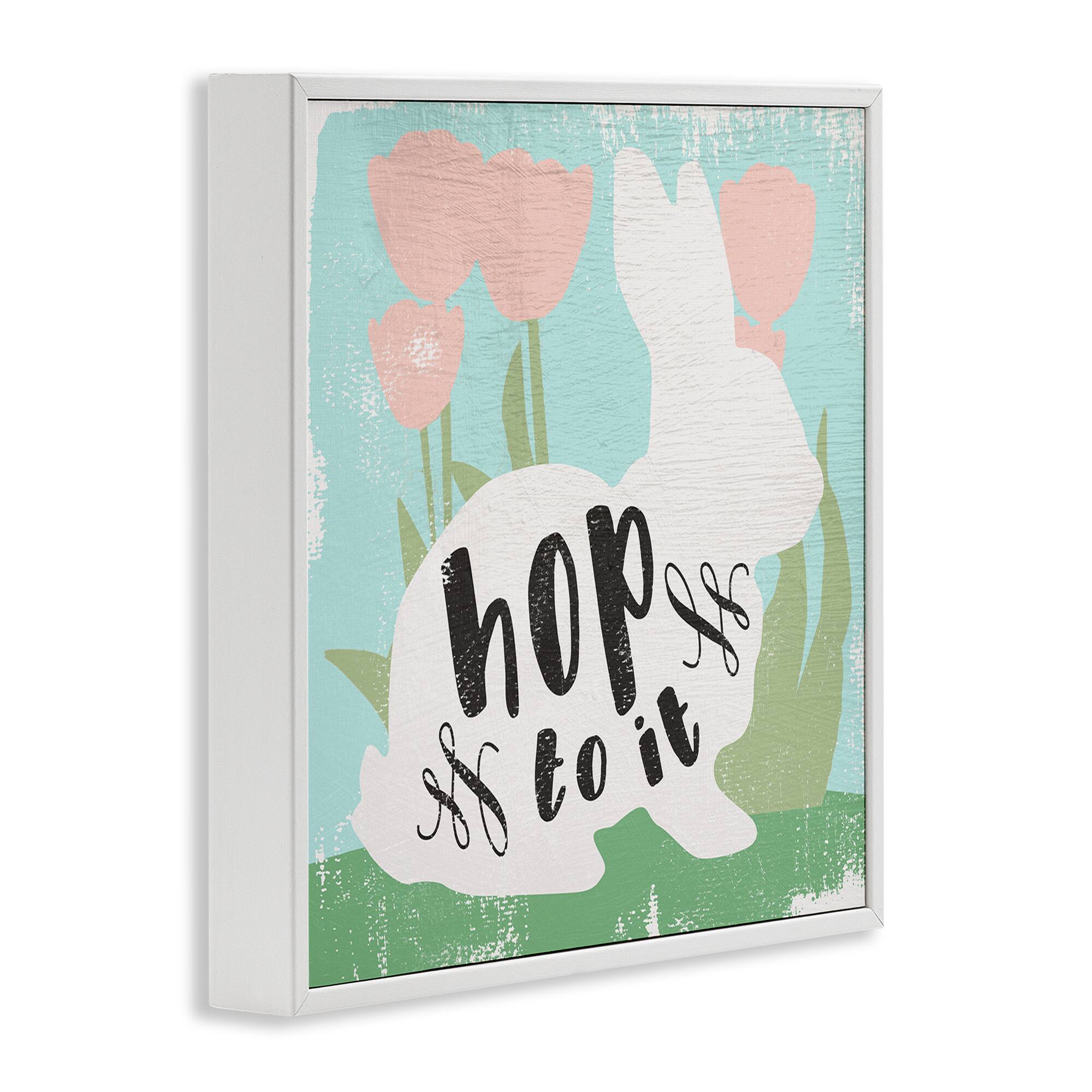 Stupell Industries Hop To It Easter Bunny Phrase Spring Tulips Framed Giclee Art