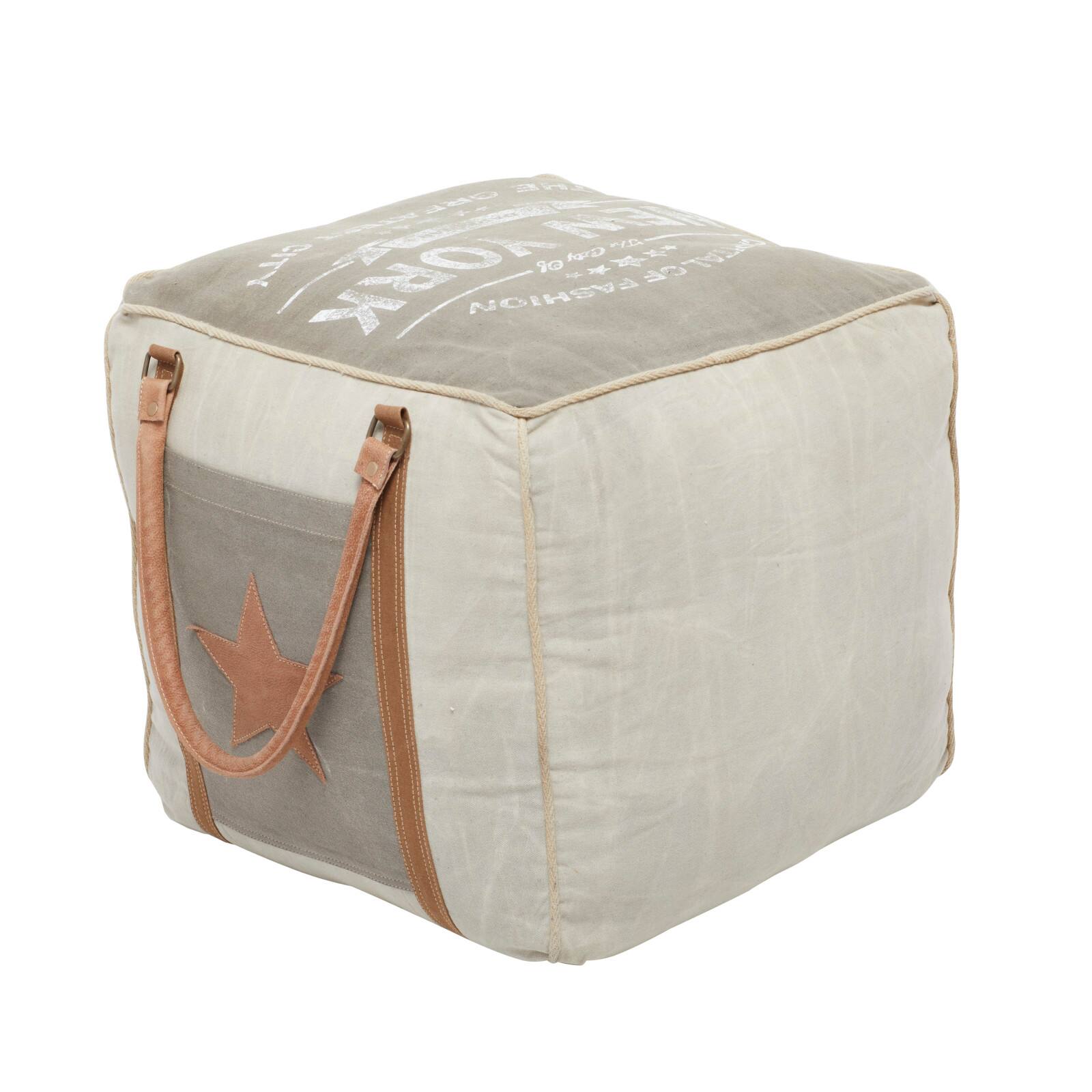 Grey Canvas Rustic Stool, 19" x 21" x 21"