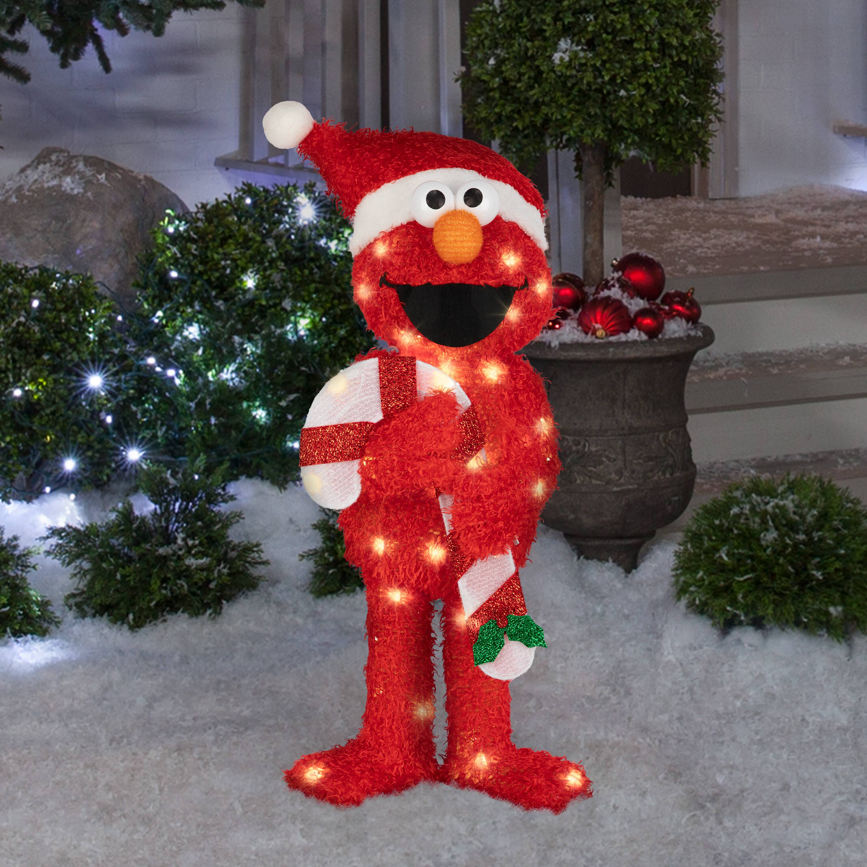 29.5" Sesame Street Elmo 3D Christmas Lighted Tinsel Sculpture Christmas Décor