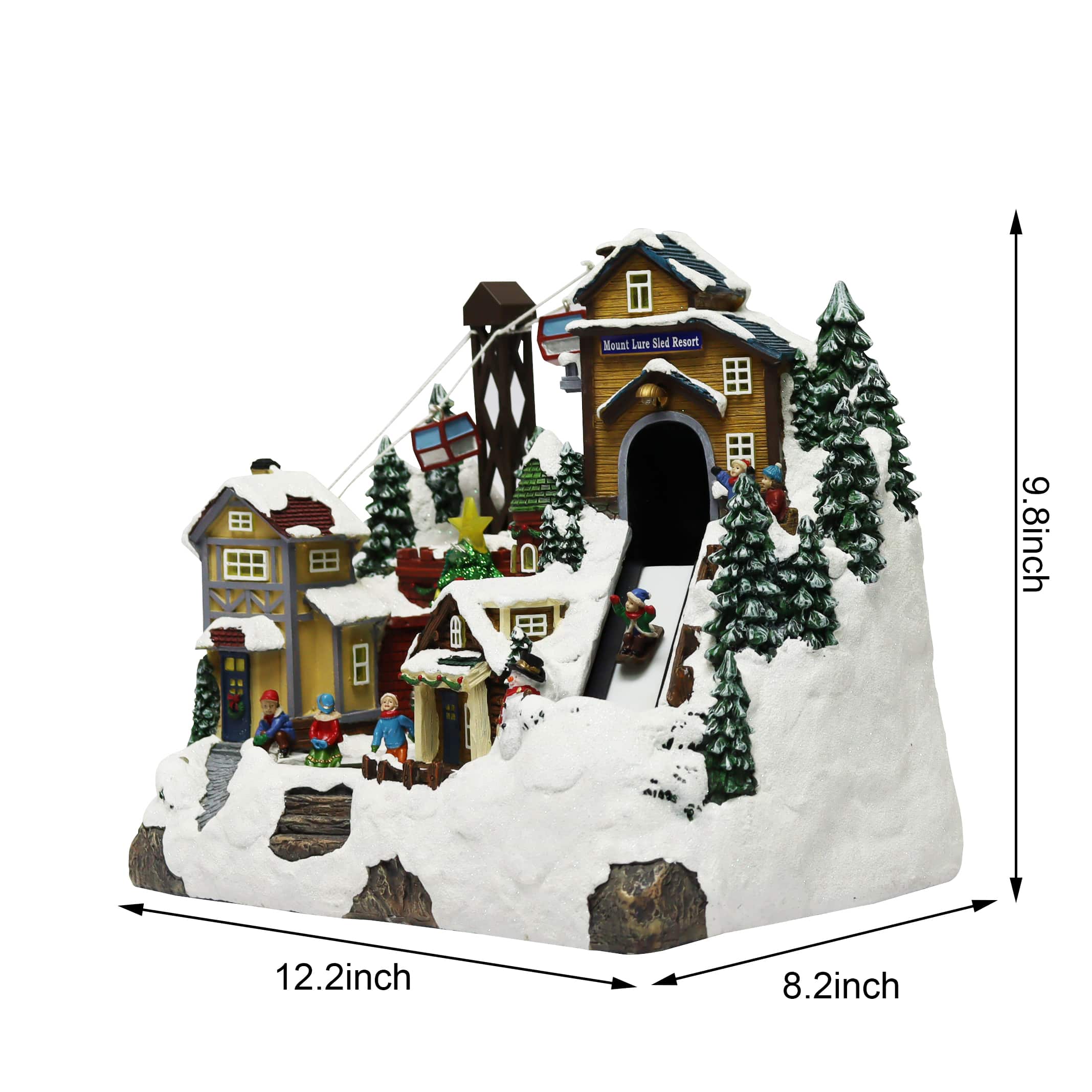 Moments in Time 9.8" Animated Mount Lure Sled Resort with Ski Lift Décor