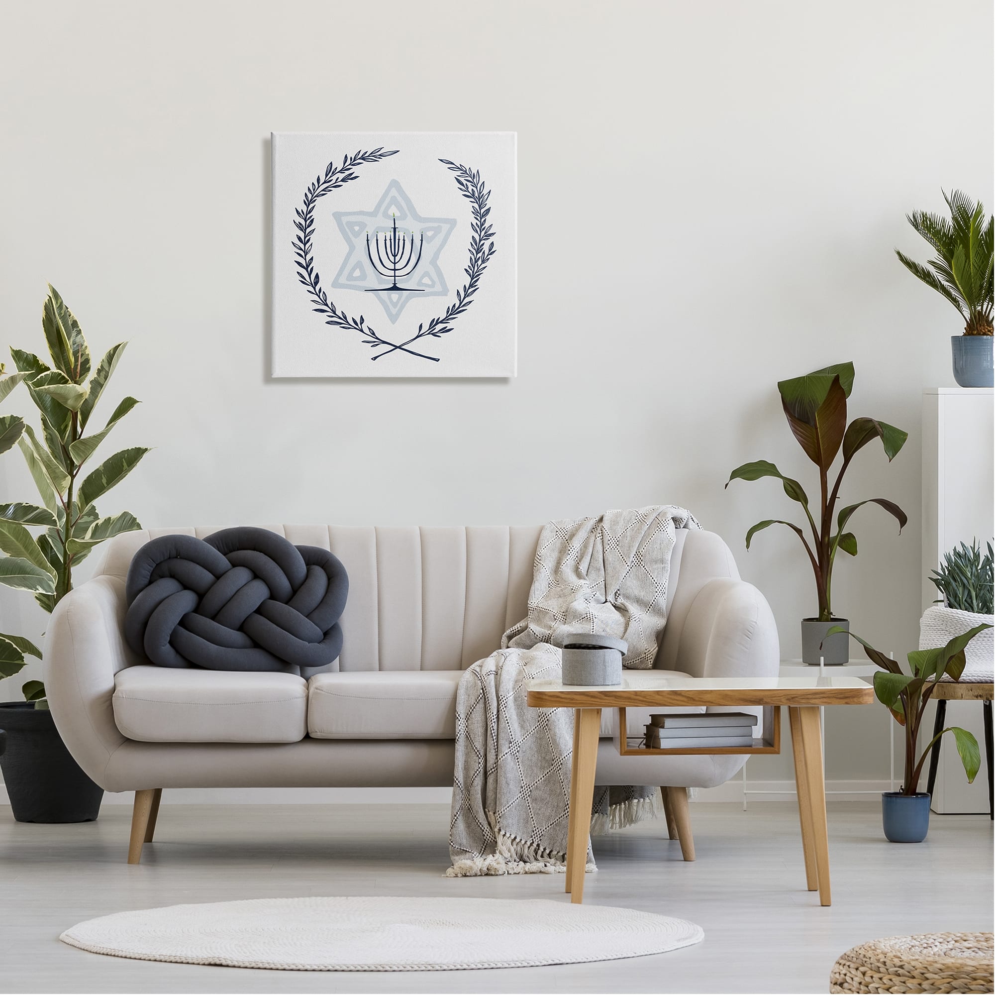 Stupell Industries Hanukkah Menorah Botanical Laurel Canvas Wall Art