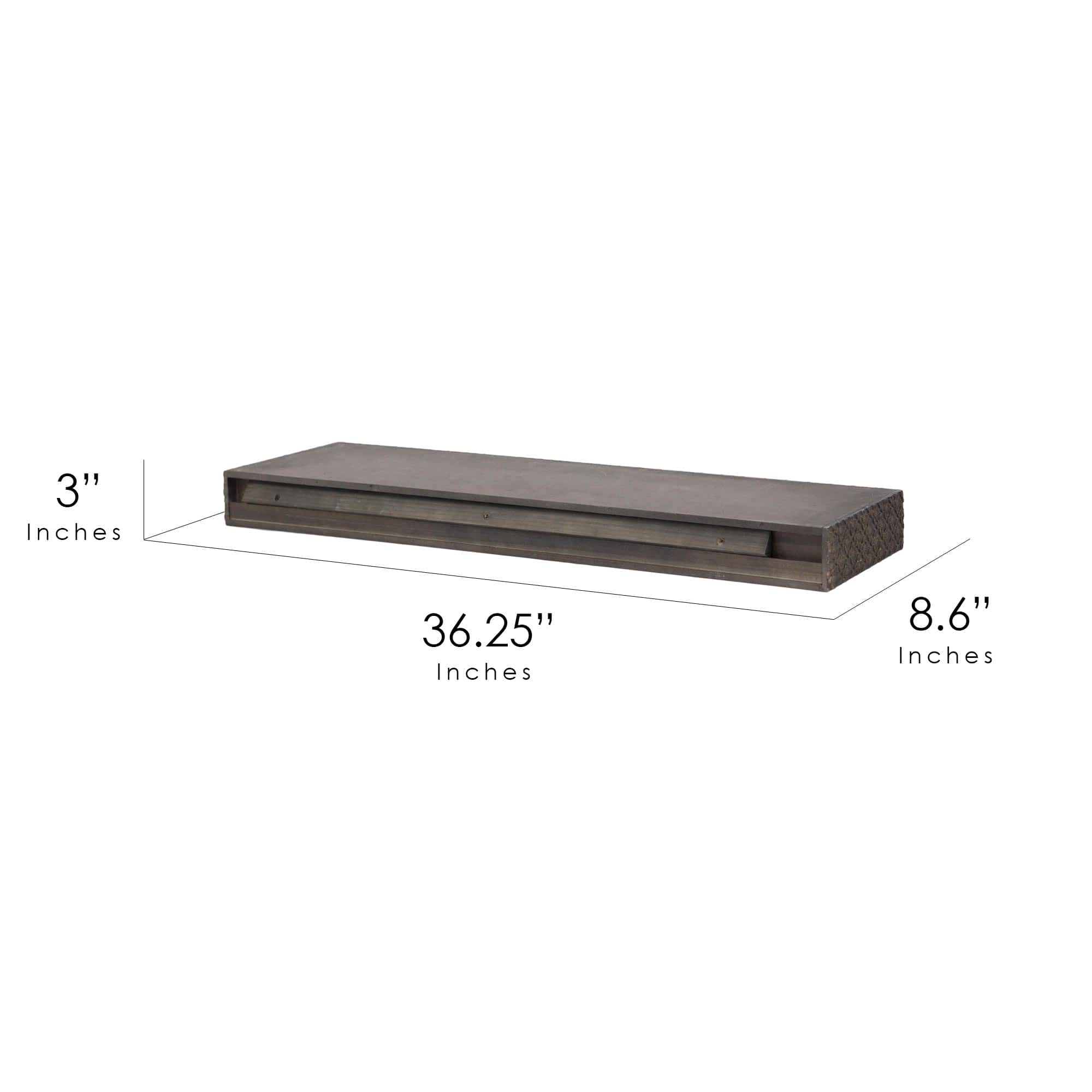 Large Black Rustic Embossed Wood Floating Wall Shelf