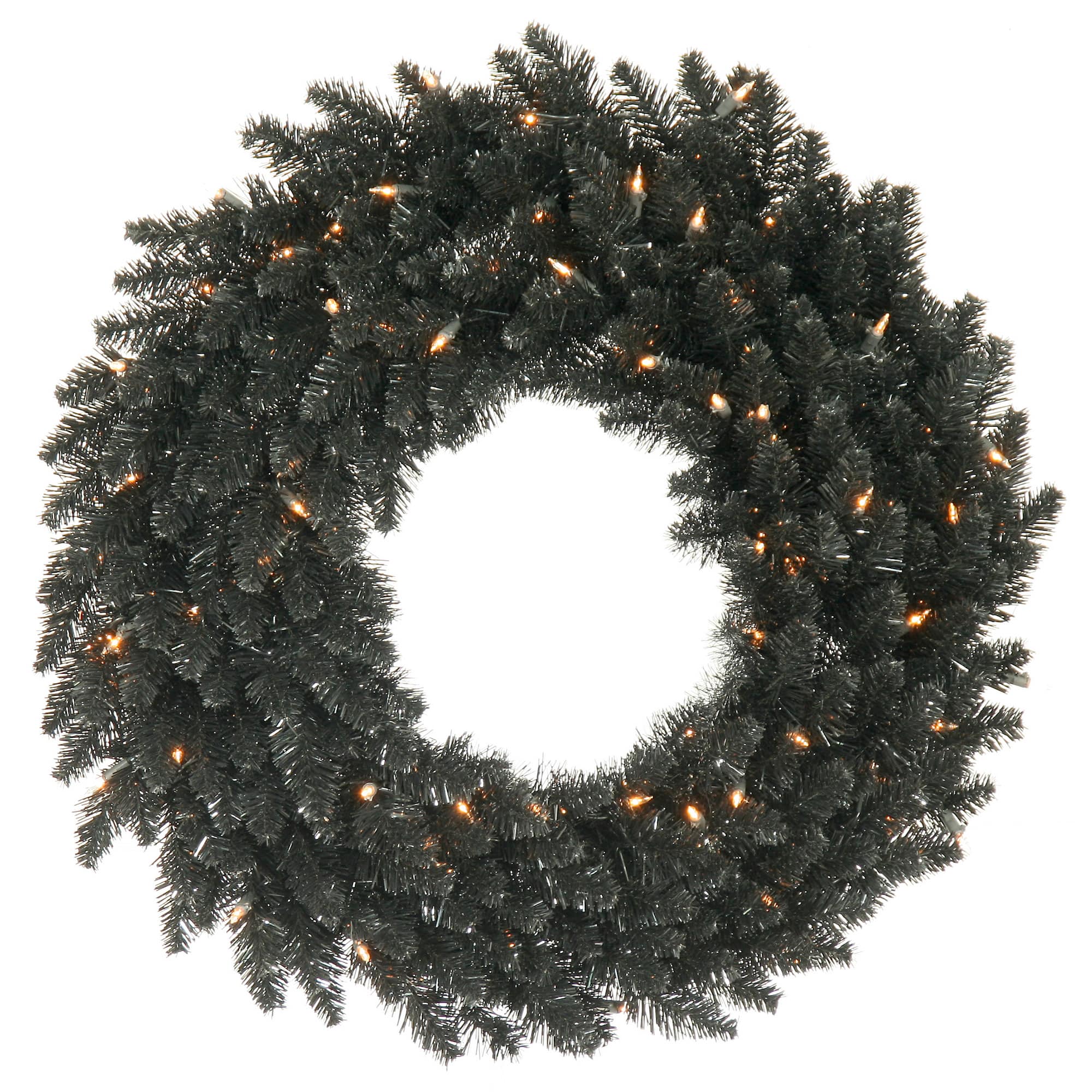 24" Pre-Lit Black Fir Christmas Wreath, Warm White LED Lights