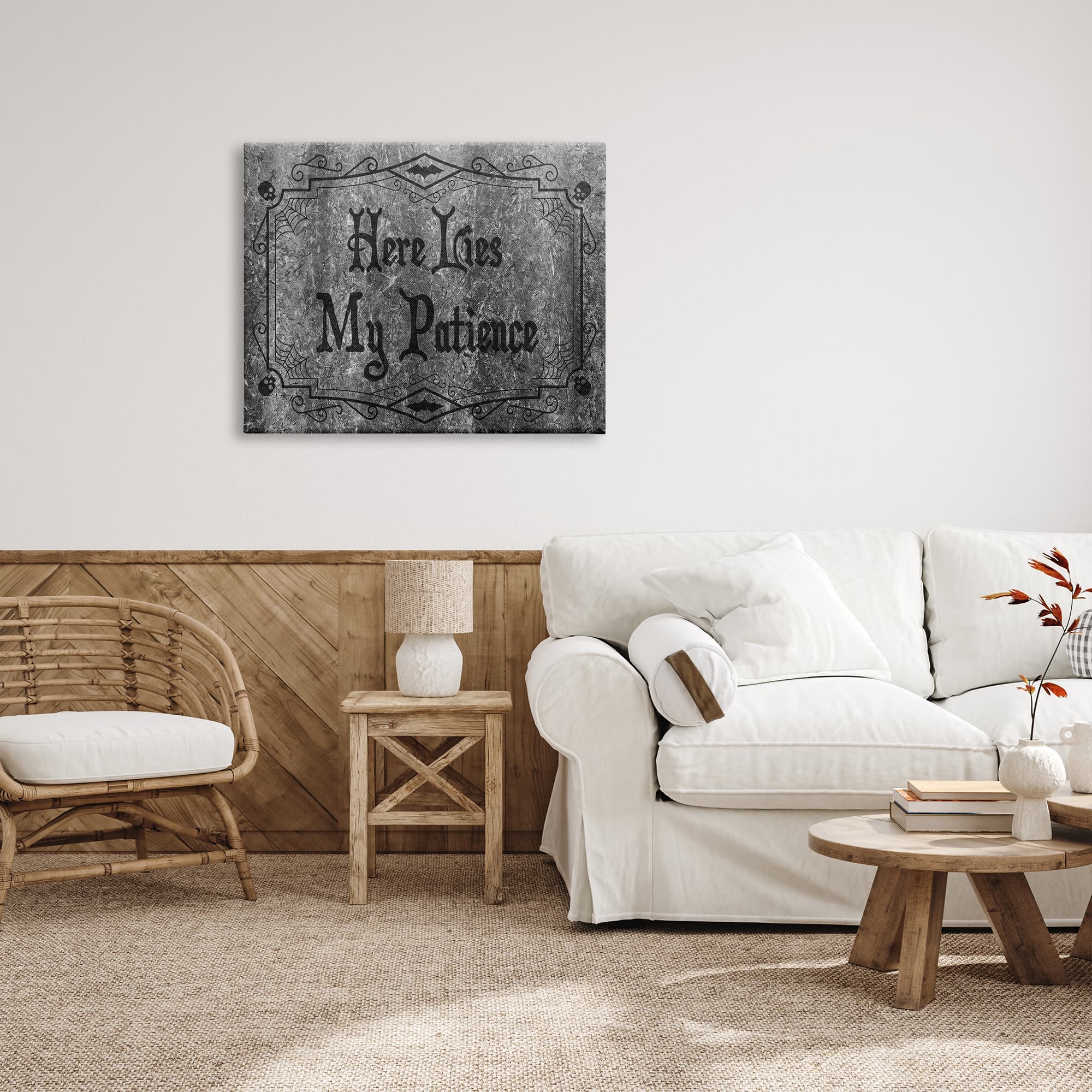 Stupell Industries Here Lies My Patience Tombstone Canvas Wall Art