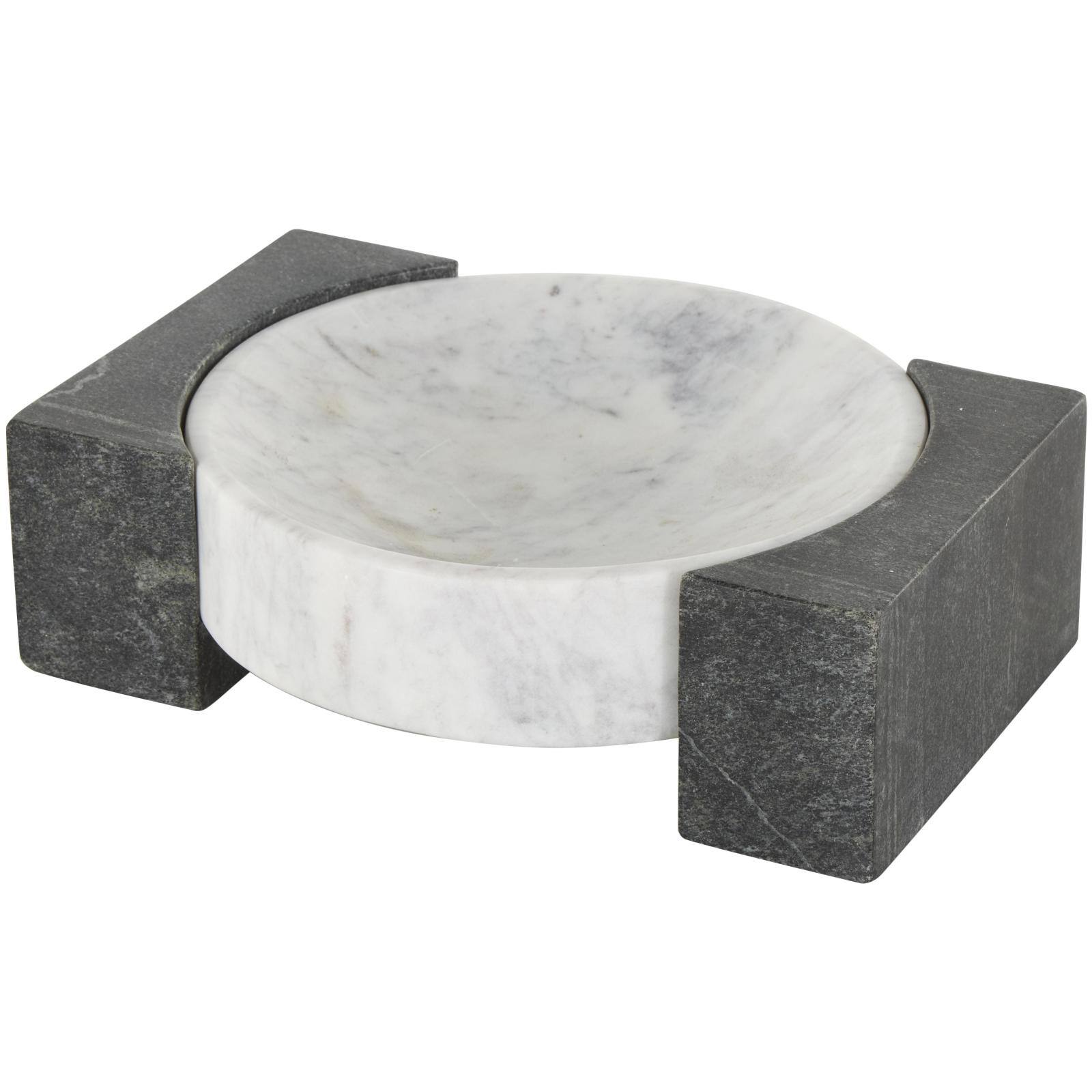 White & Black Marble Geometric Round Tray with Rectangular Blocks