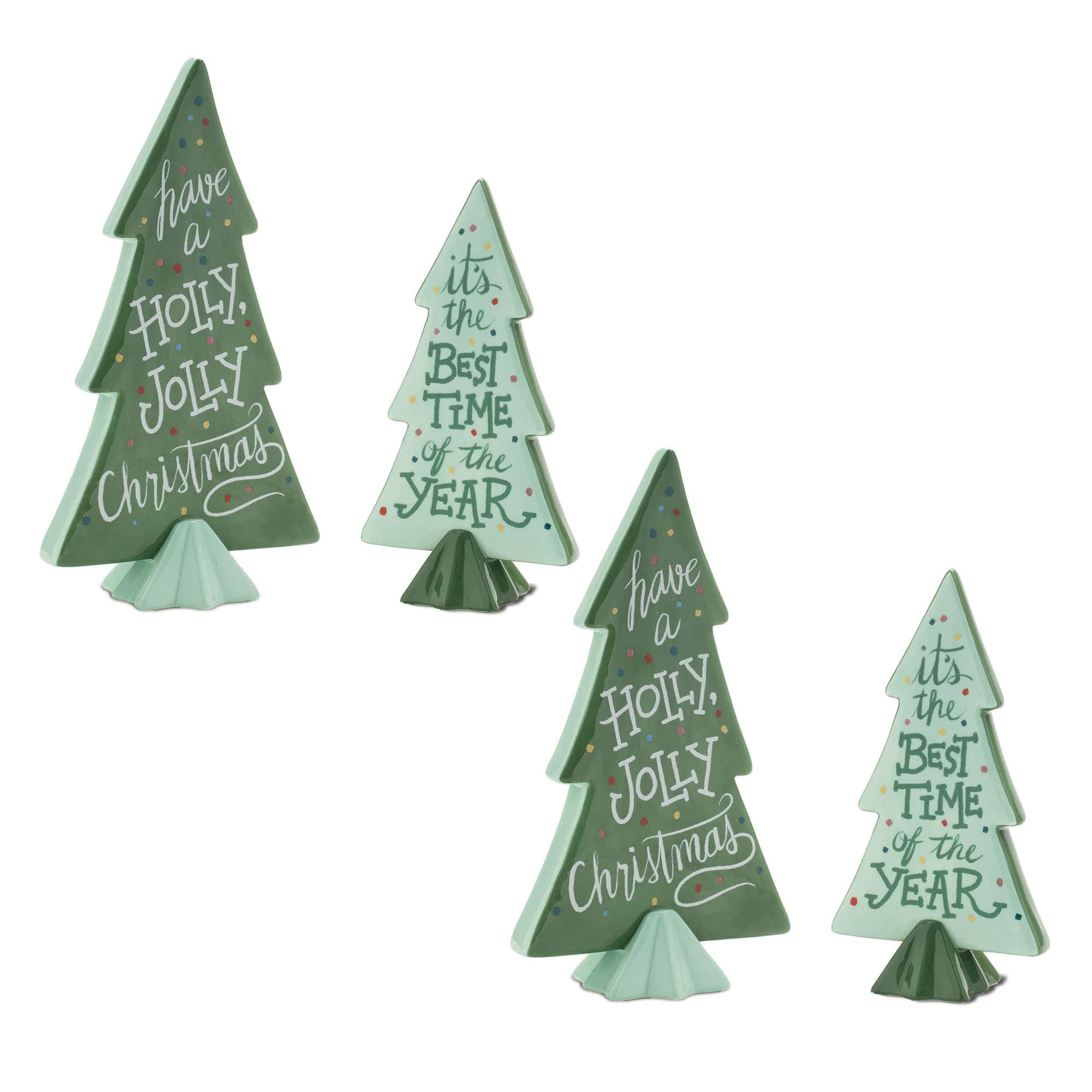 Green Ceramic Christmas Pine Tree Sentiment Set, 2 ct.