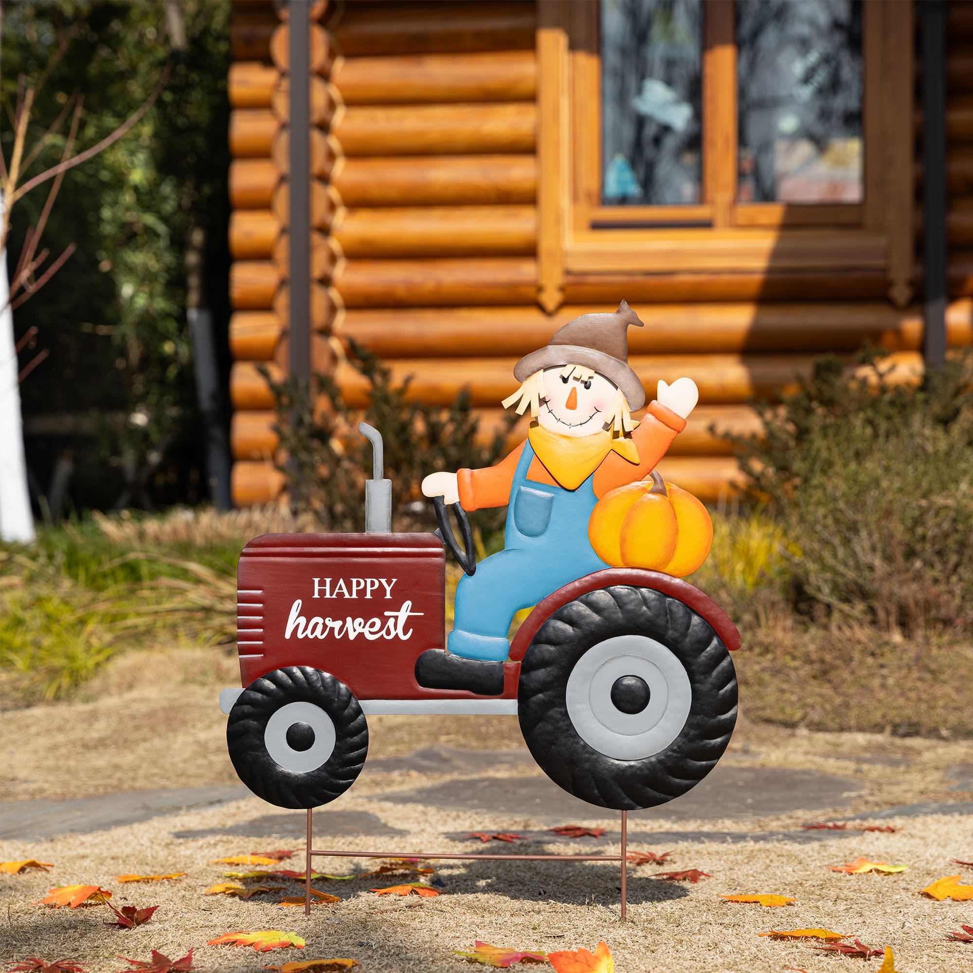 Glitzhome® 30" Fall Metal Tractor & Scarecrow Yard Stake