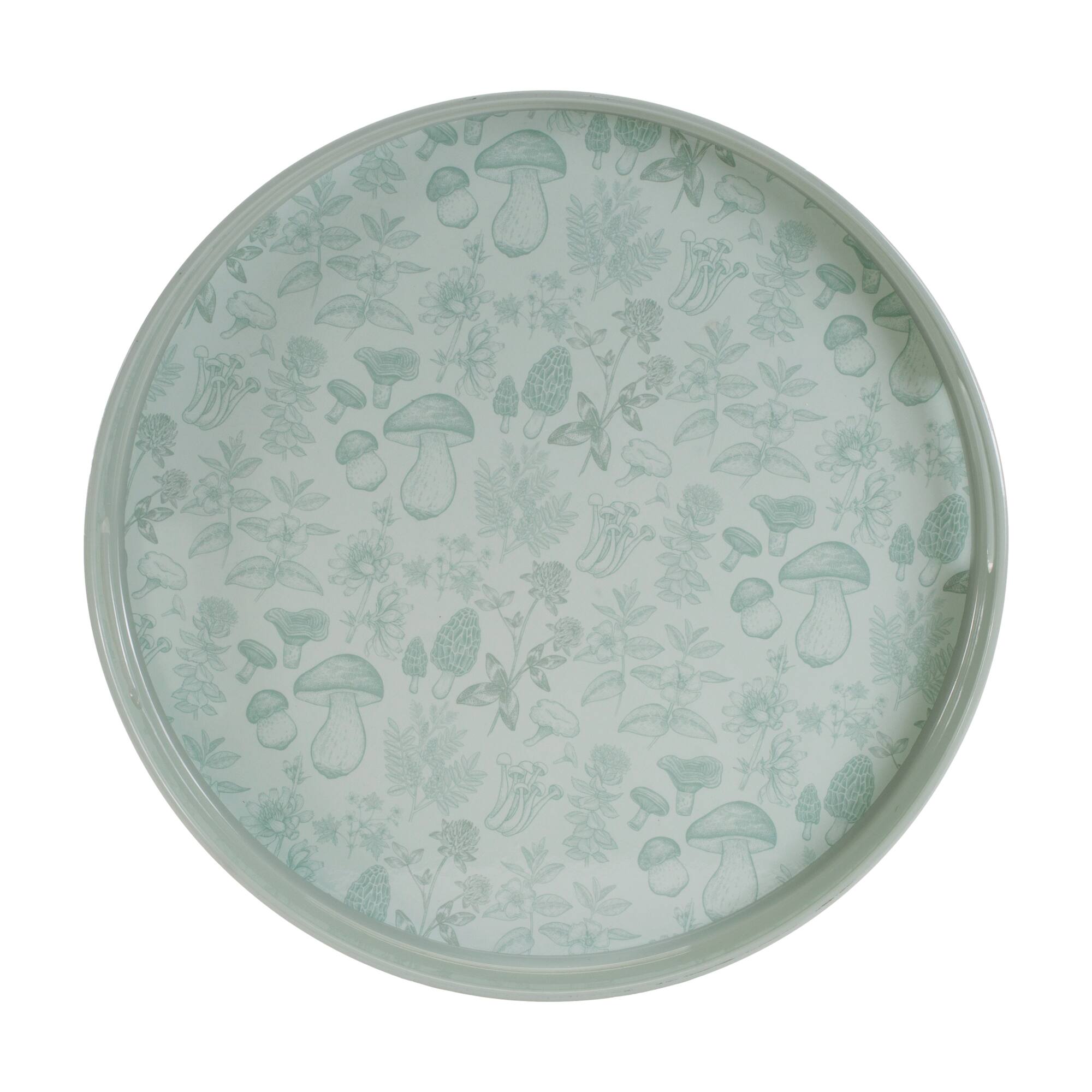 13.5" Round Mushroom & Floral Print Tray