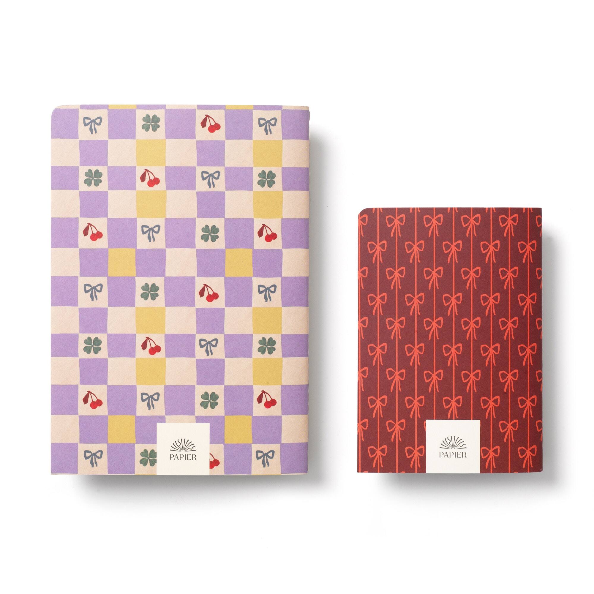 Papier Checkerboard & Bows Softcover Lined Notebook Set