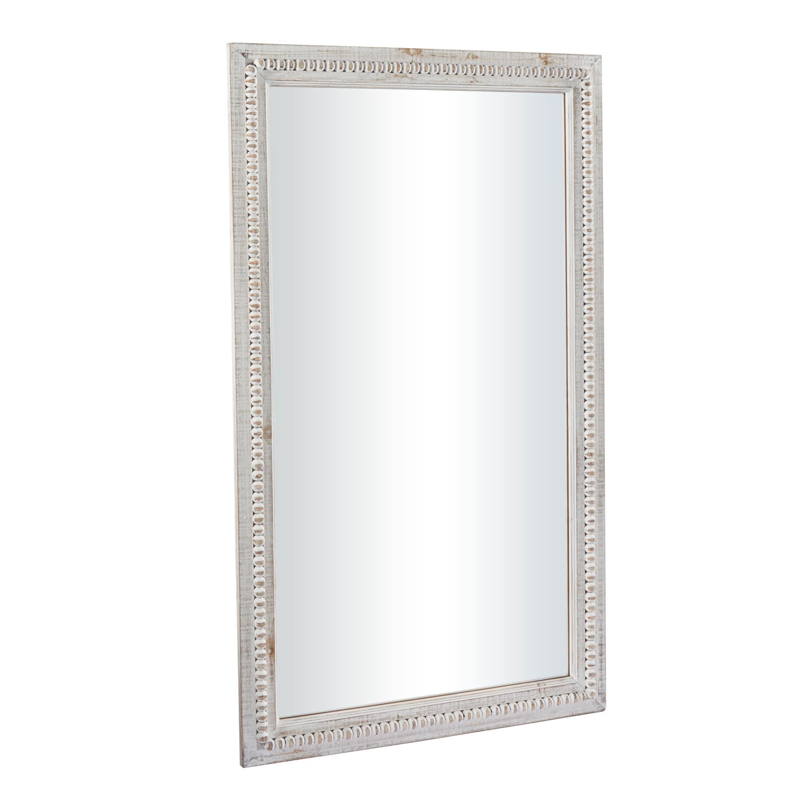 White Wood Carved Beaded Wall Mirror 28" x 1" x 48"