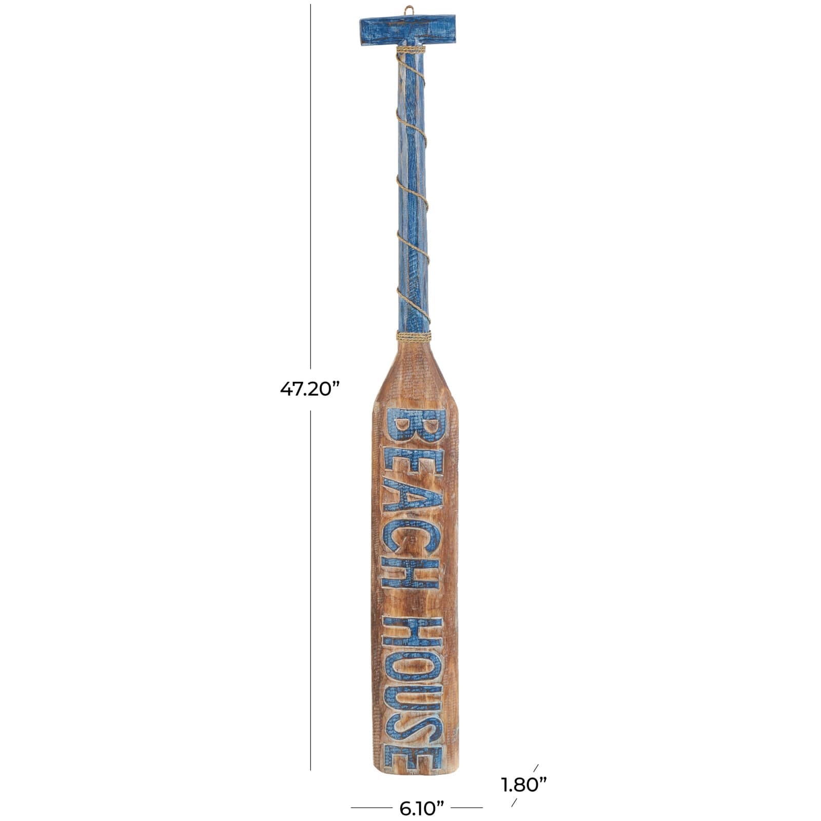 Brown Wood Paddle Beach House Sign Wall Decor with Blue Accents and Rope