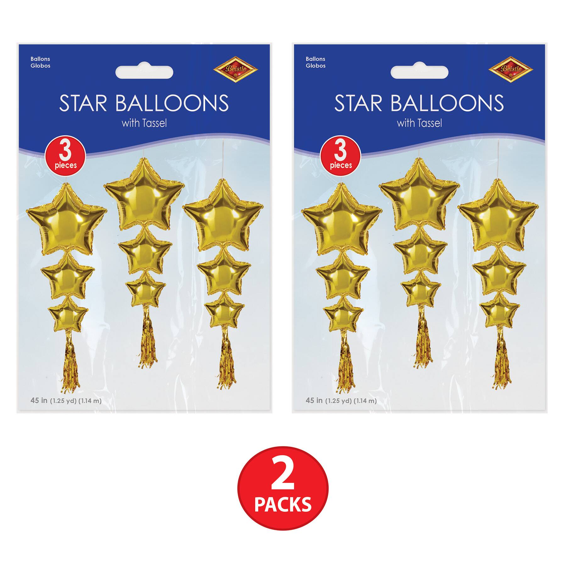 Beistle 3.75ft. Gold Star Balloons with Tassels, 6ct.