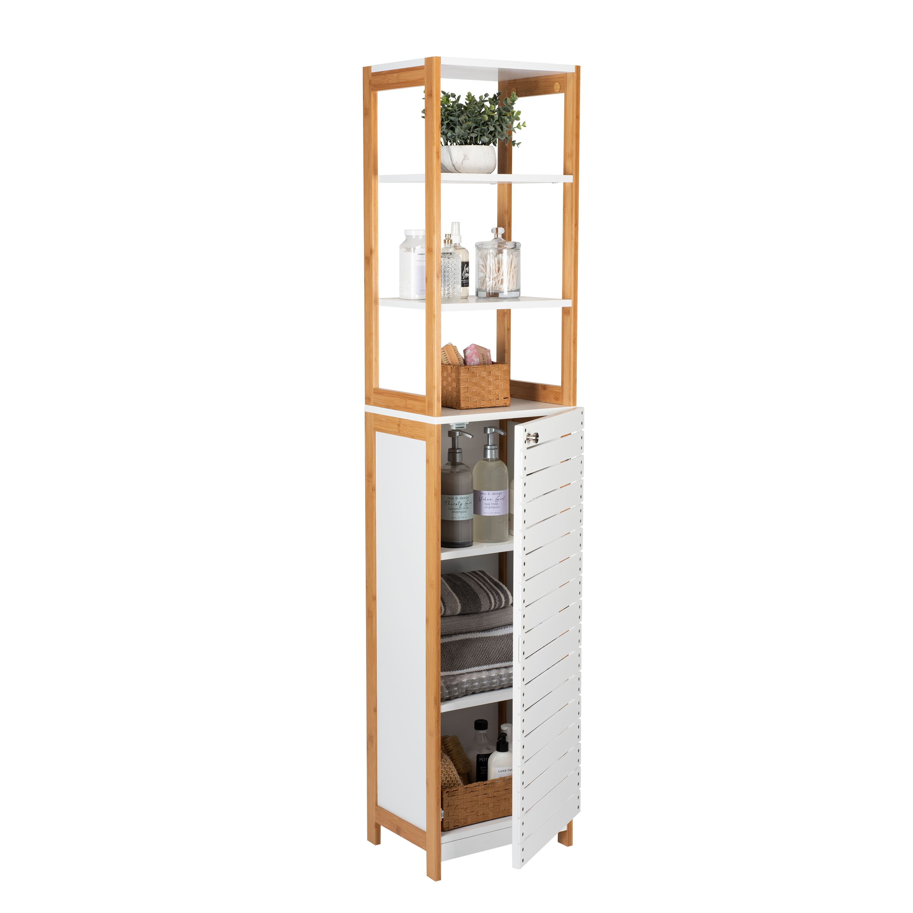 Organize It All Rendition 68" White 6-Shelf Bamboo High Cabinet