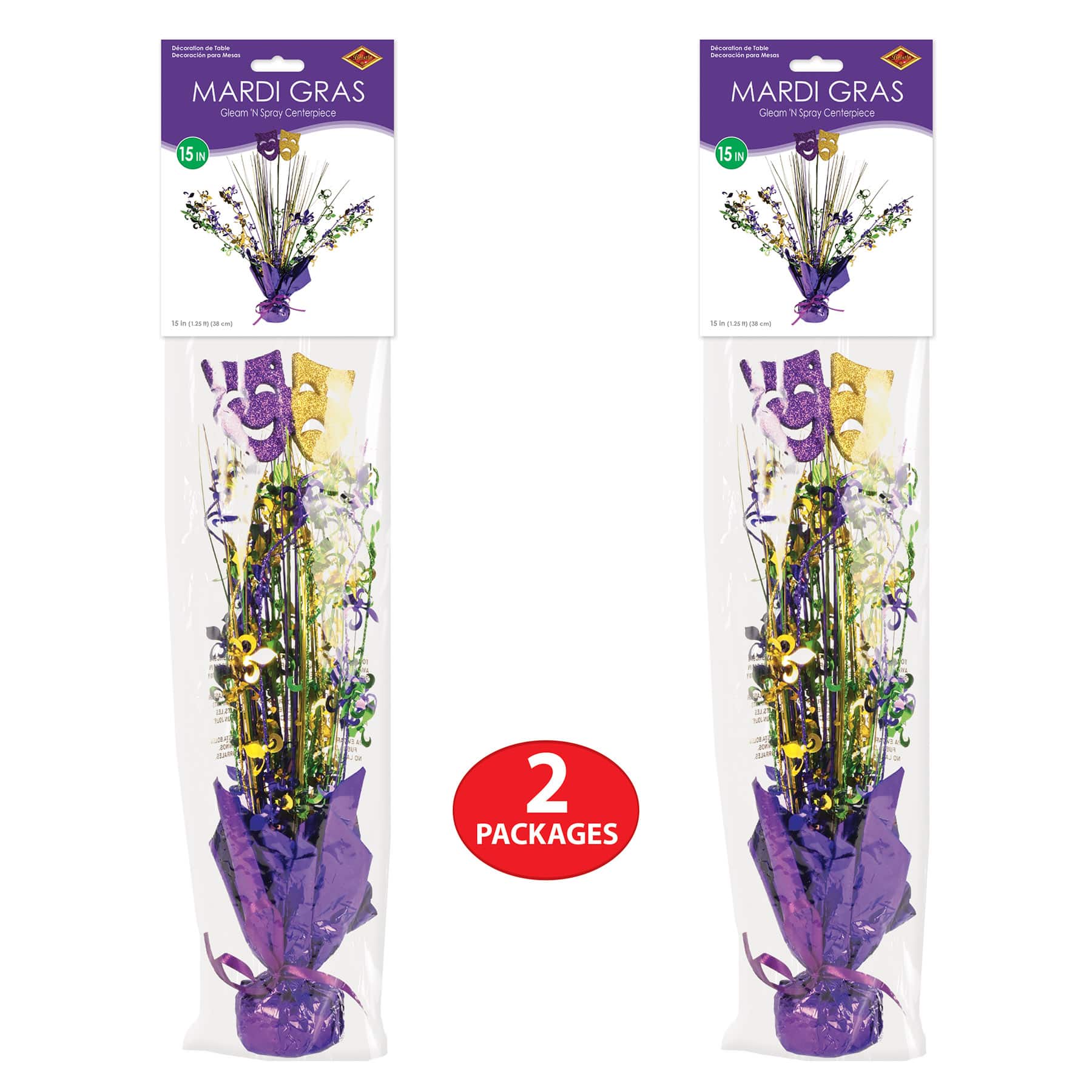 Beistle 15" Mardi Gras Gleam 'N Spray Centerpieces, 2ct.