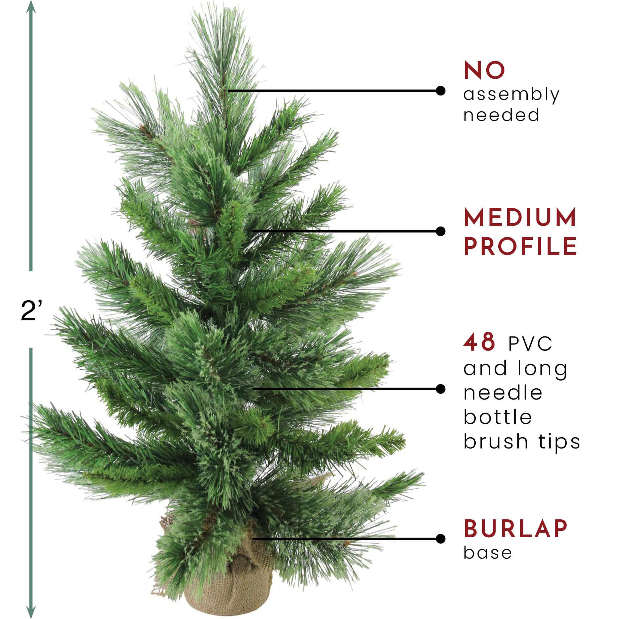 2ft. Unlit Mixed Cashmere Pine Artificial Potted Christmas Tree