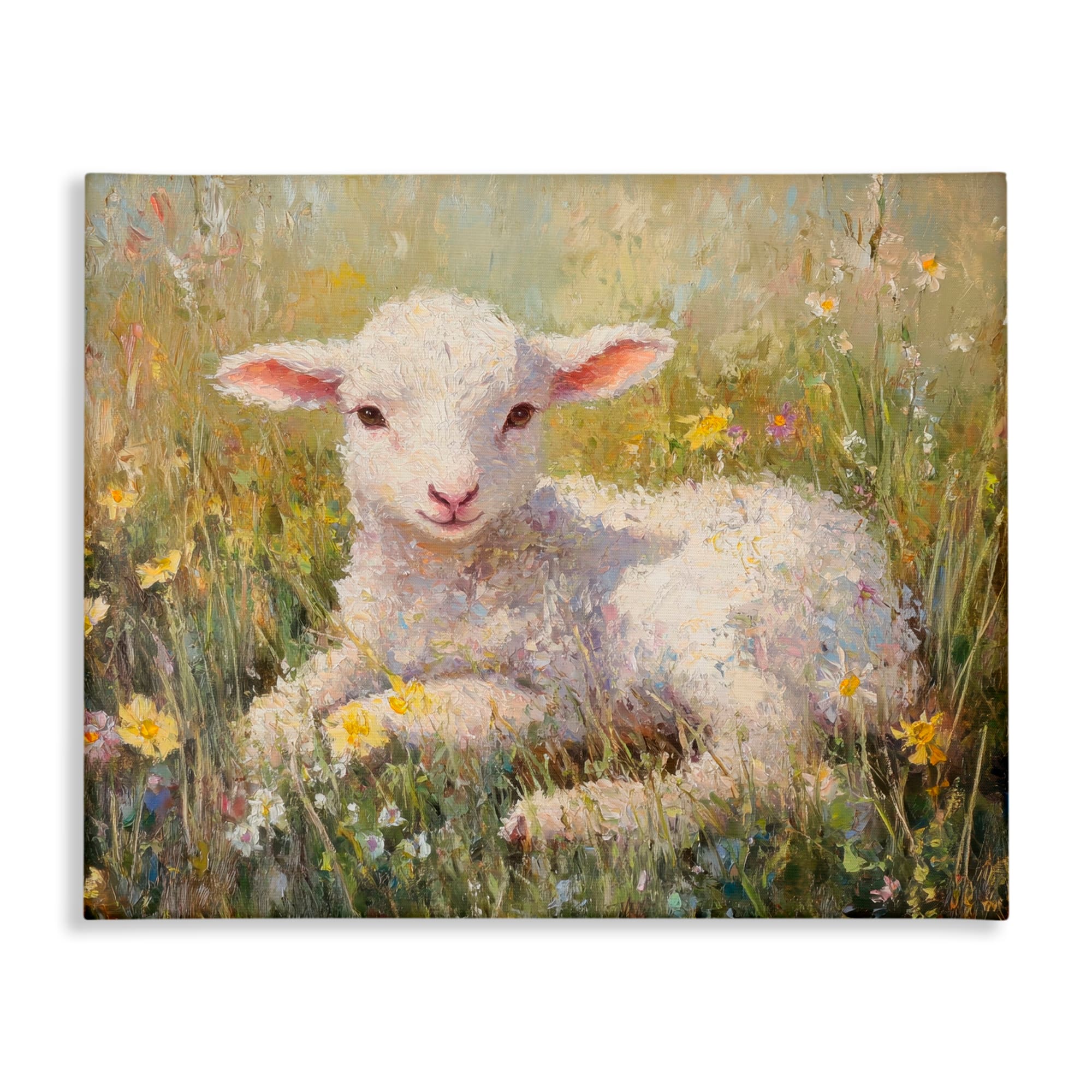 Stupell Industries Sunlight Lamb in Flowers Canvas Wall Art