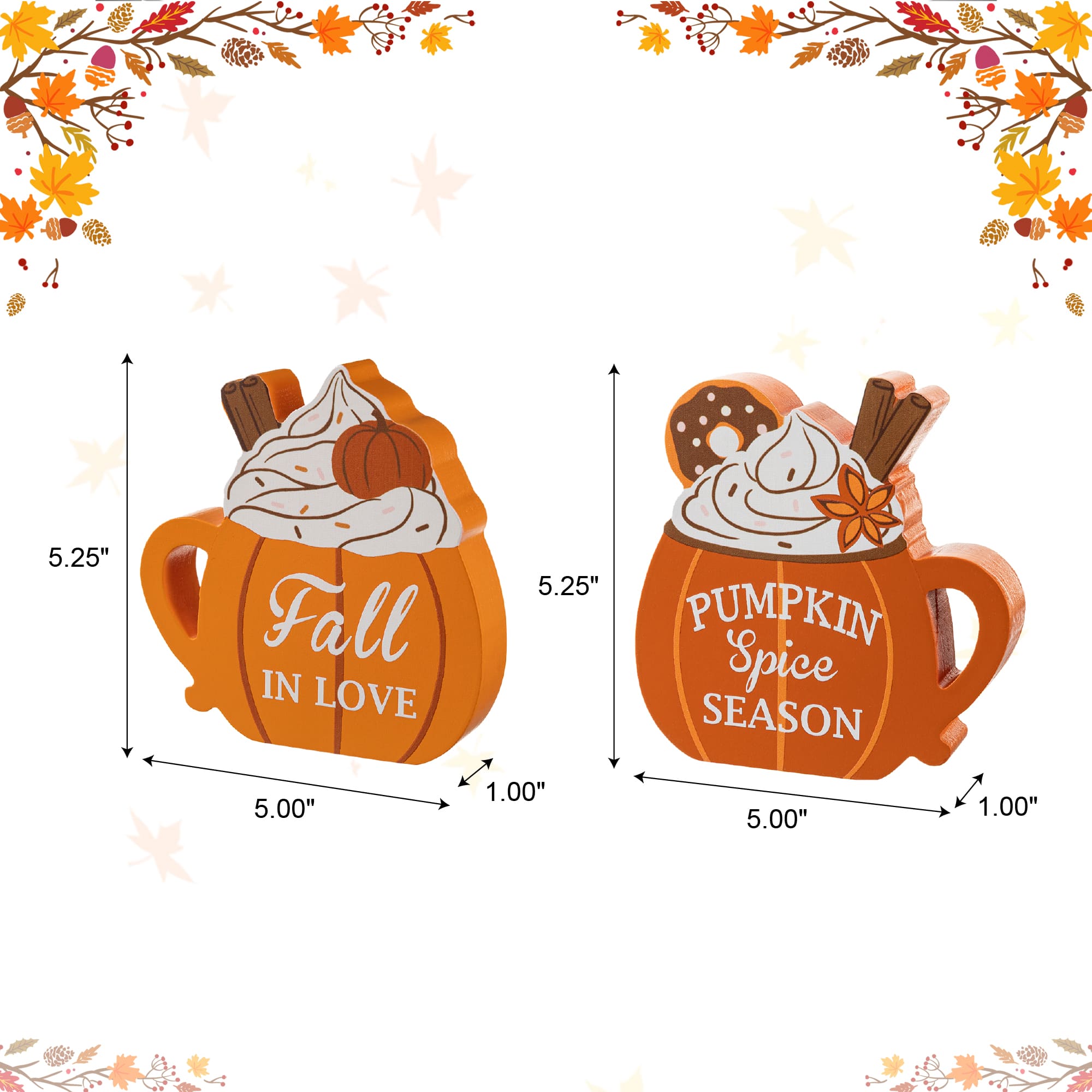 Glitzhome® Set of 2 Fall Wood Pumpkin Coffee Mug Table Decor