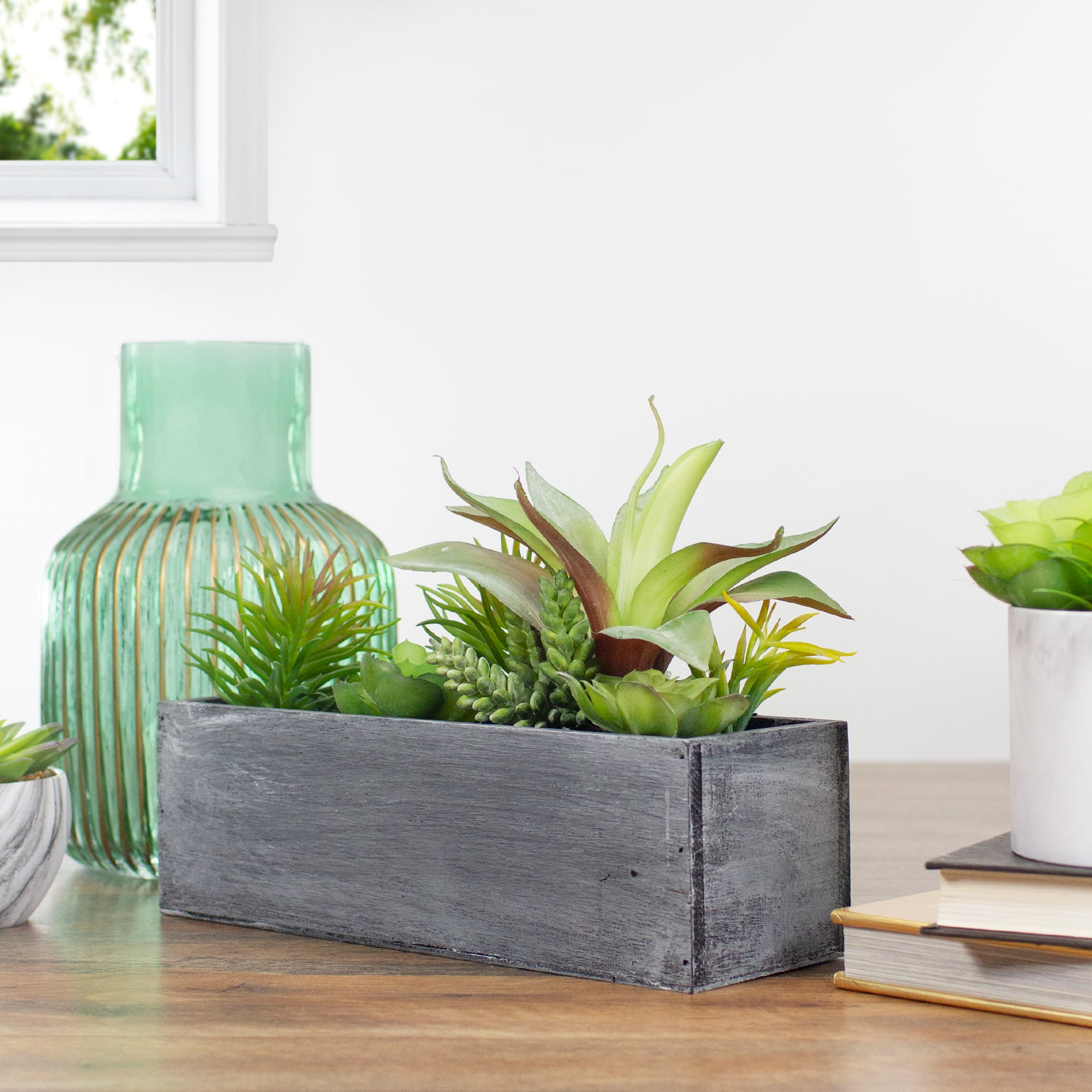 12" Mixed Succulent Plants in Rectangular Planter