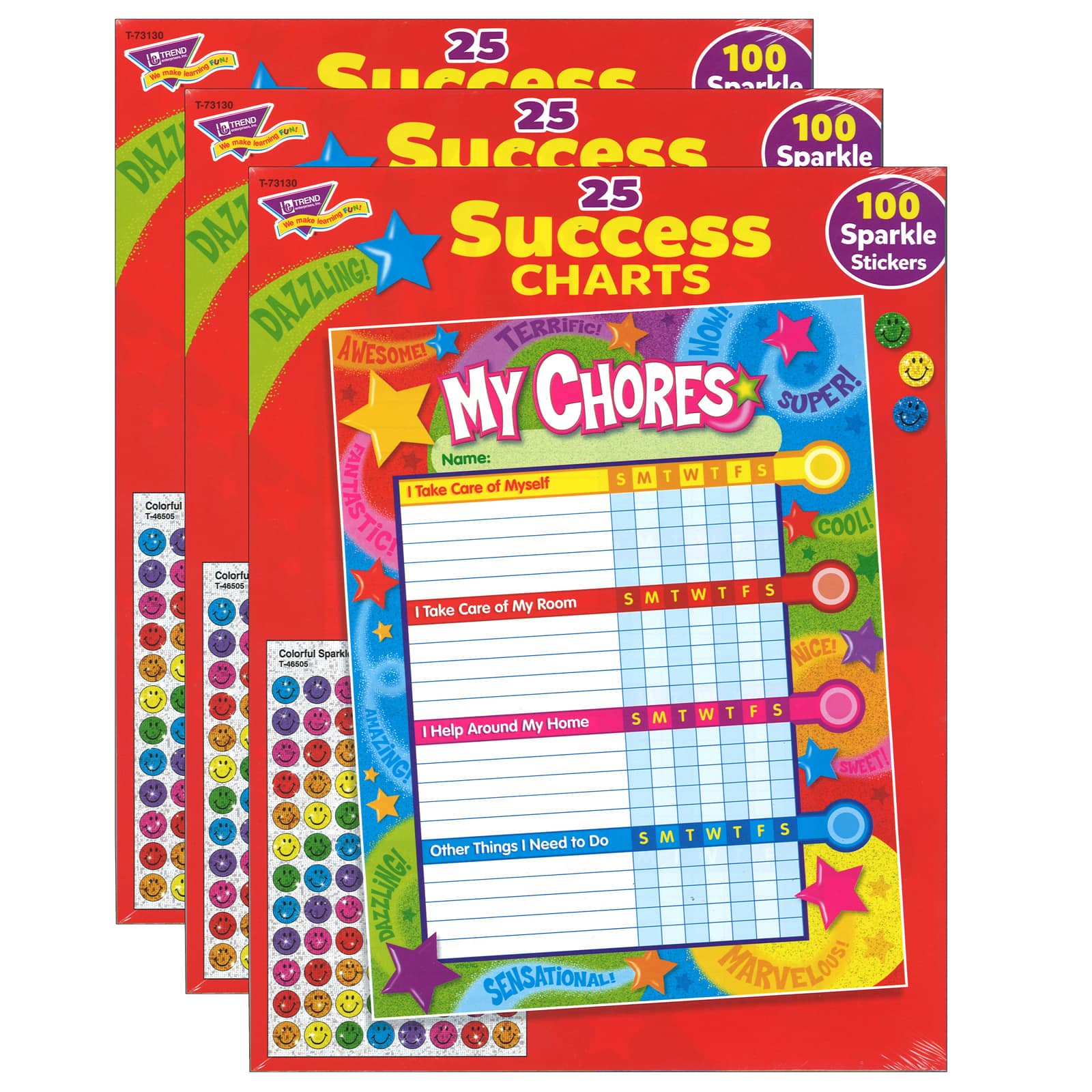 Trend Enterprises® Praise Words 'n Stars Chore Charts, 3 Packs of 25 Sheets