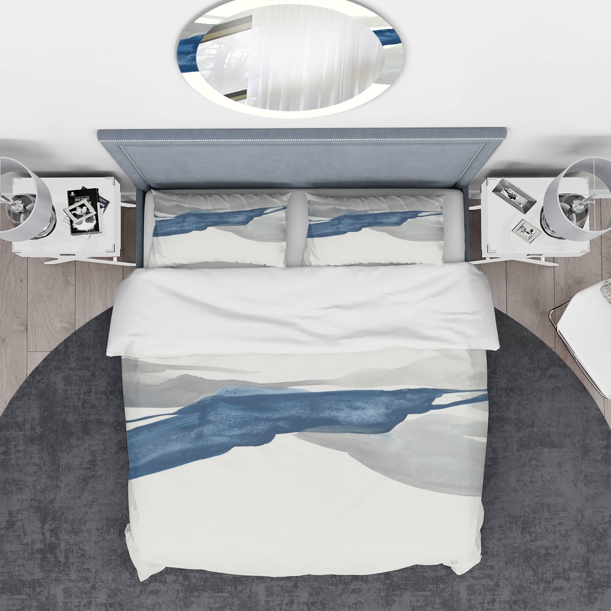 Designart 'Gouache Sapphire on Gray II' Geometric Bedding Set