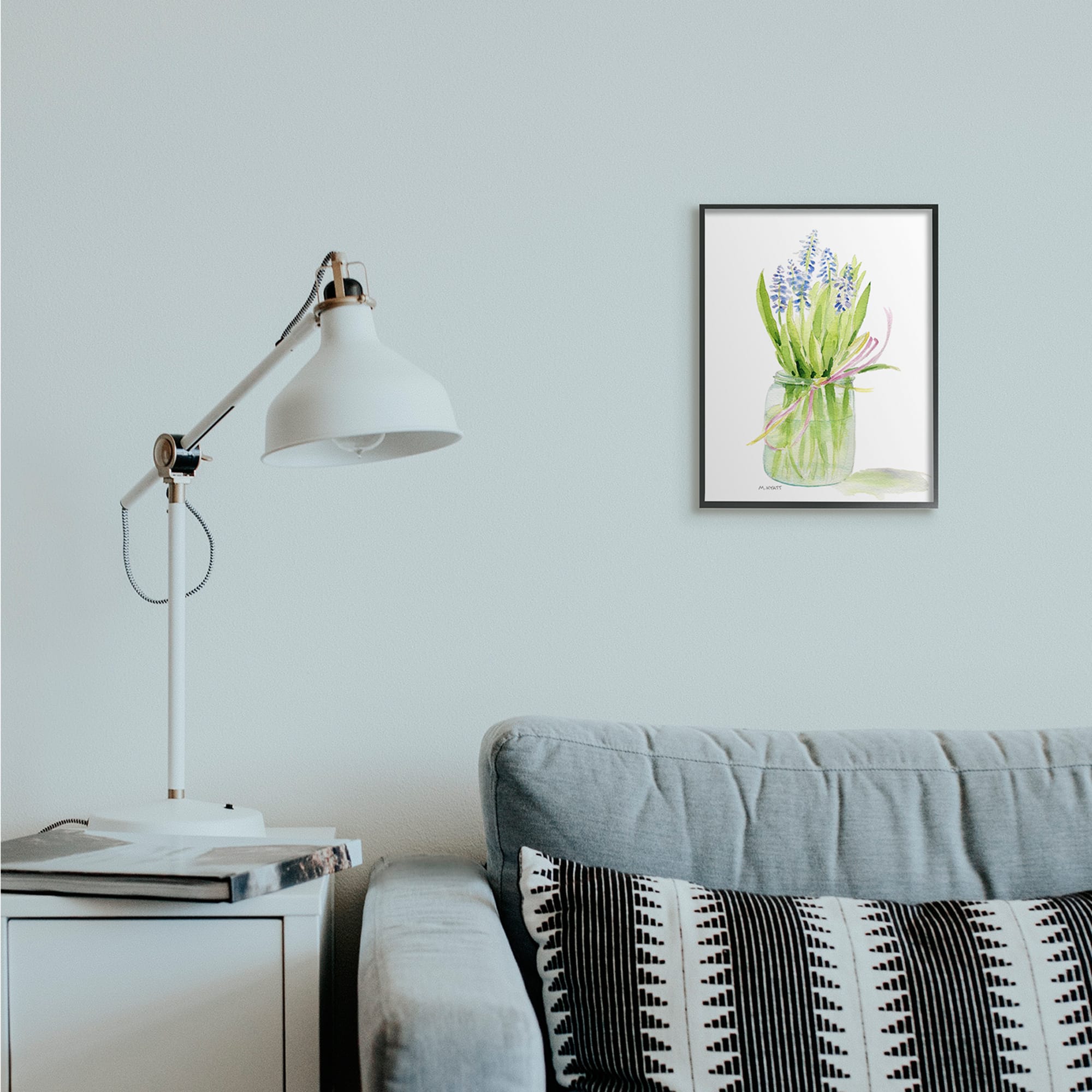 Stupell Industries Blue Hyacinth Flower Arrangement Wall Art in Black Frame