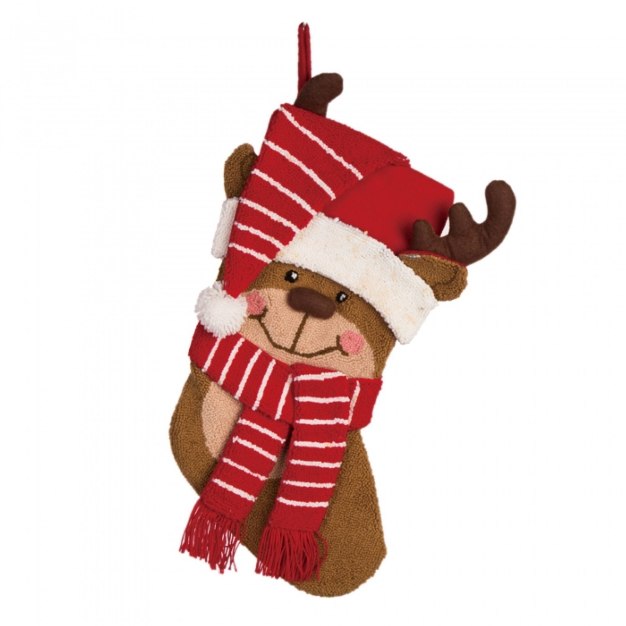 Glitzhome® 19" Penguin & Reindeer Hooked Stocking Set