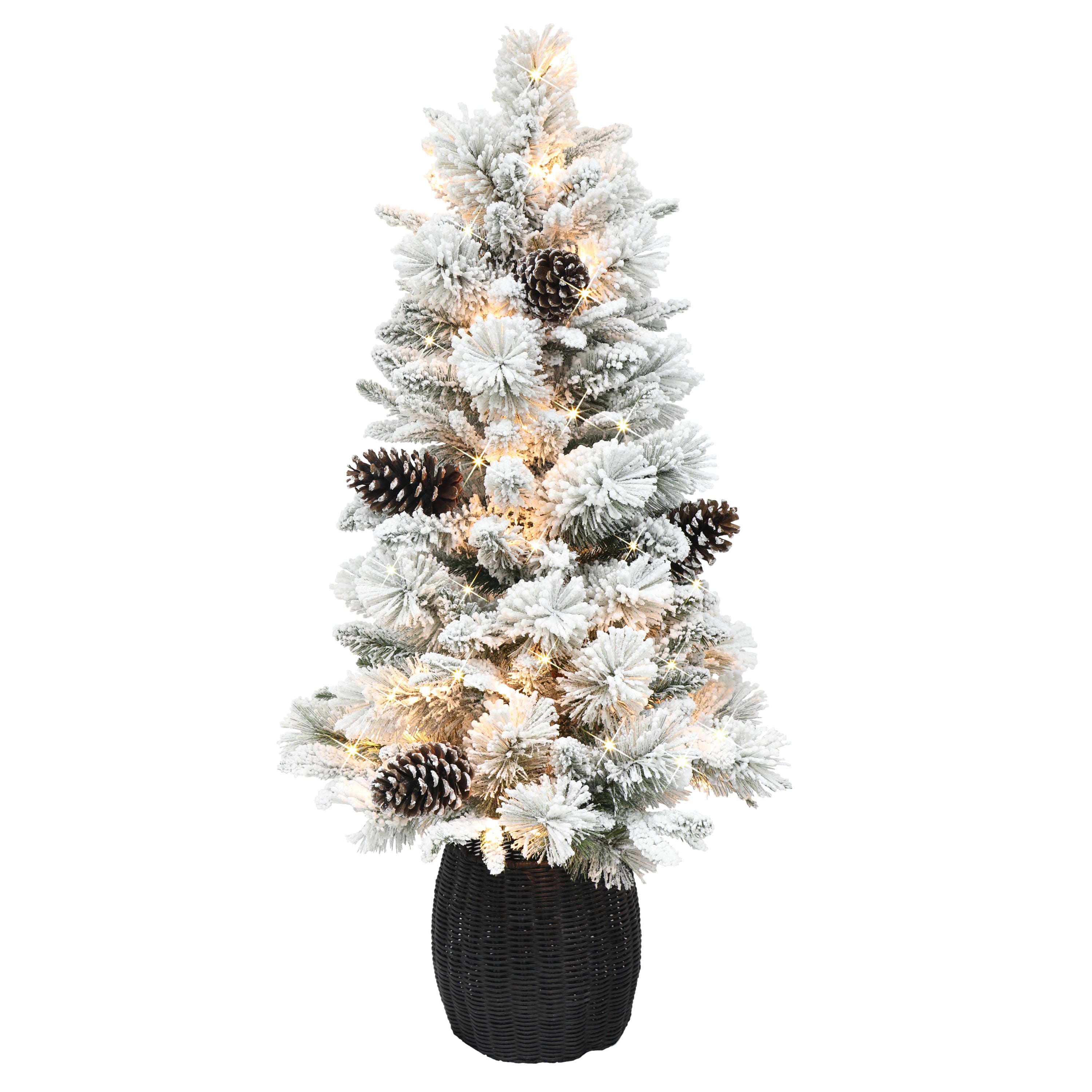 4.5ft. Pre-Lit Flocked Potted Pine Artificial Christmas Tree